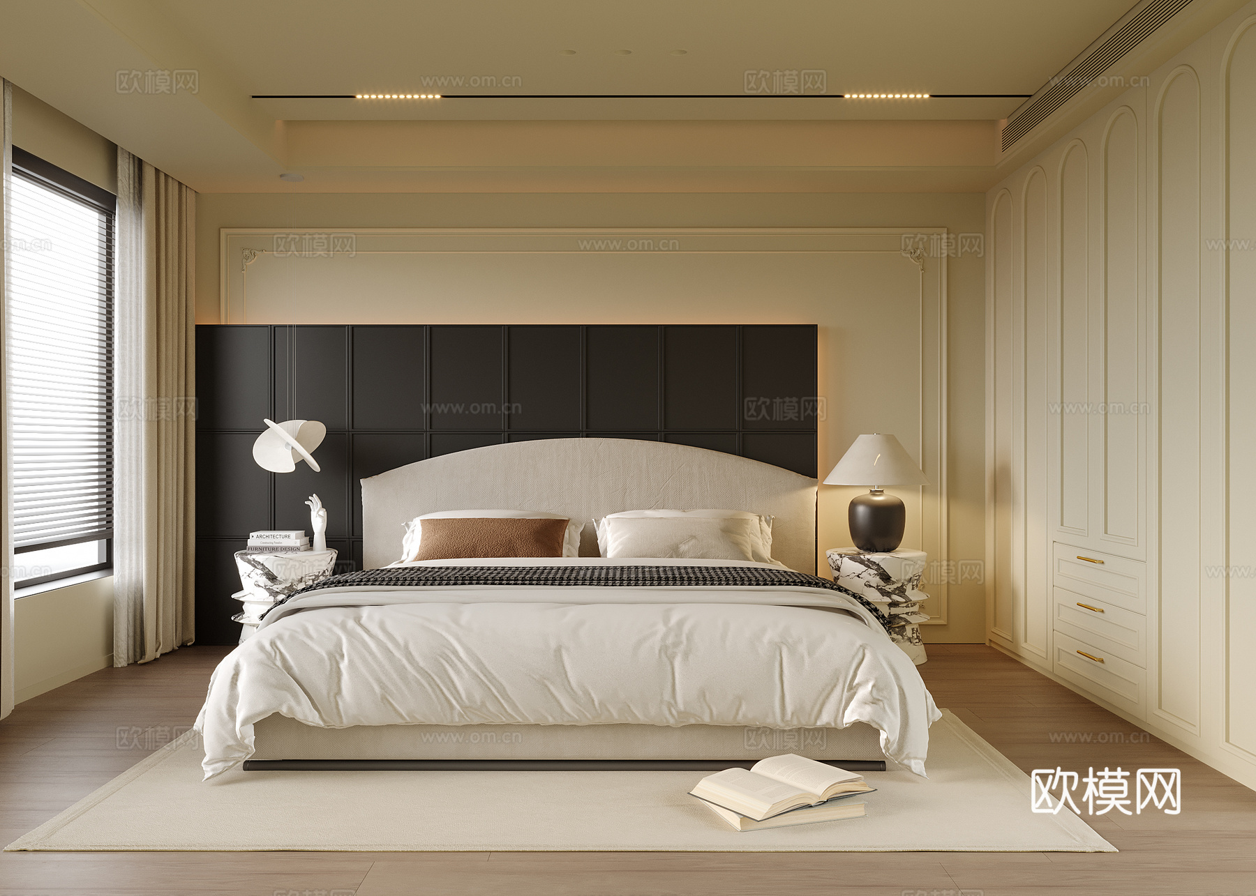 现代卧室 双人床 床头柜su模型