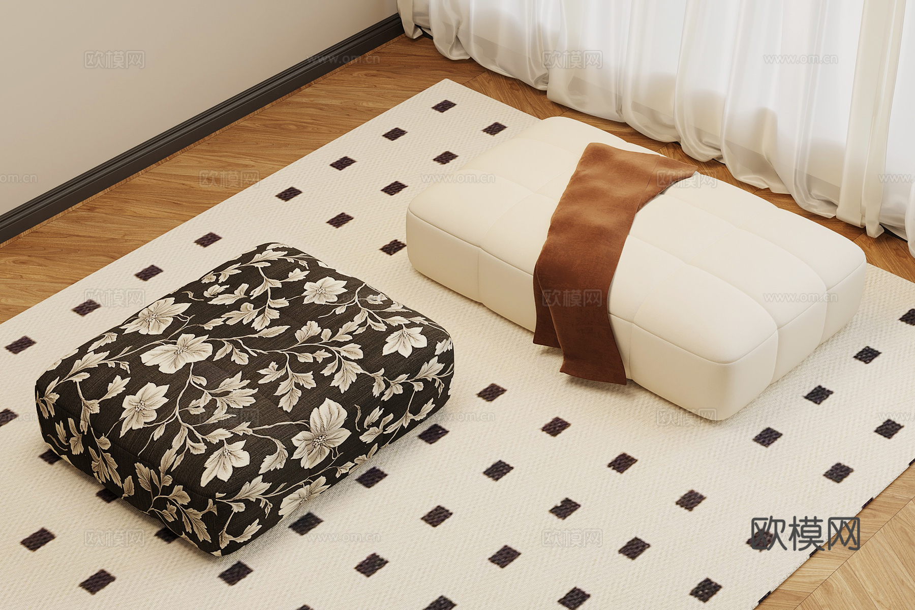 现代奶油沙发凳 复古沙发凳su模型