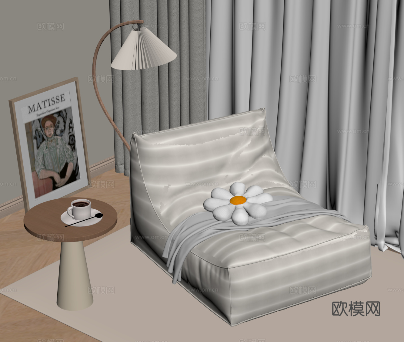 现代奶油风懒人沙发 边几su模型