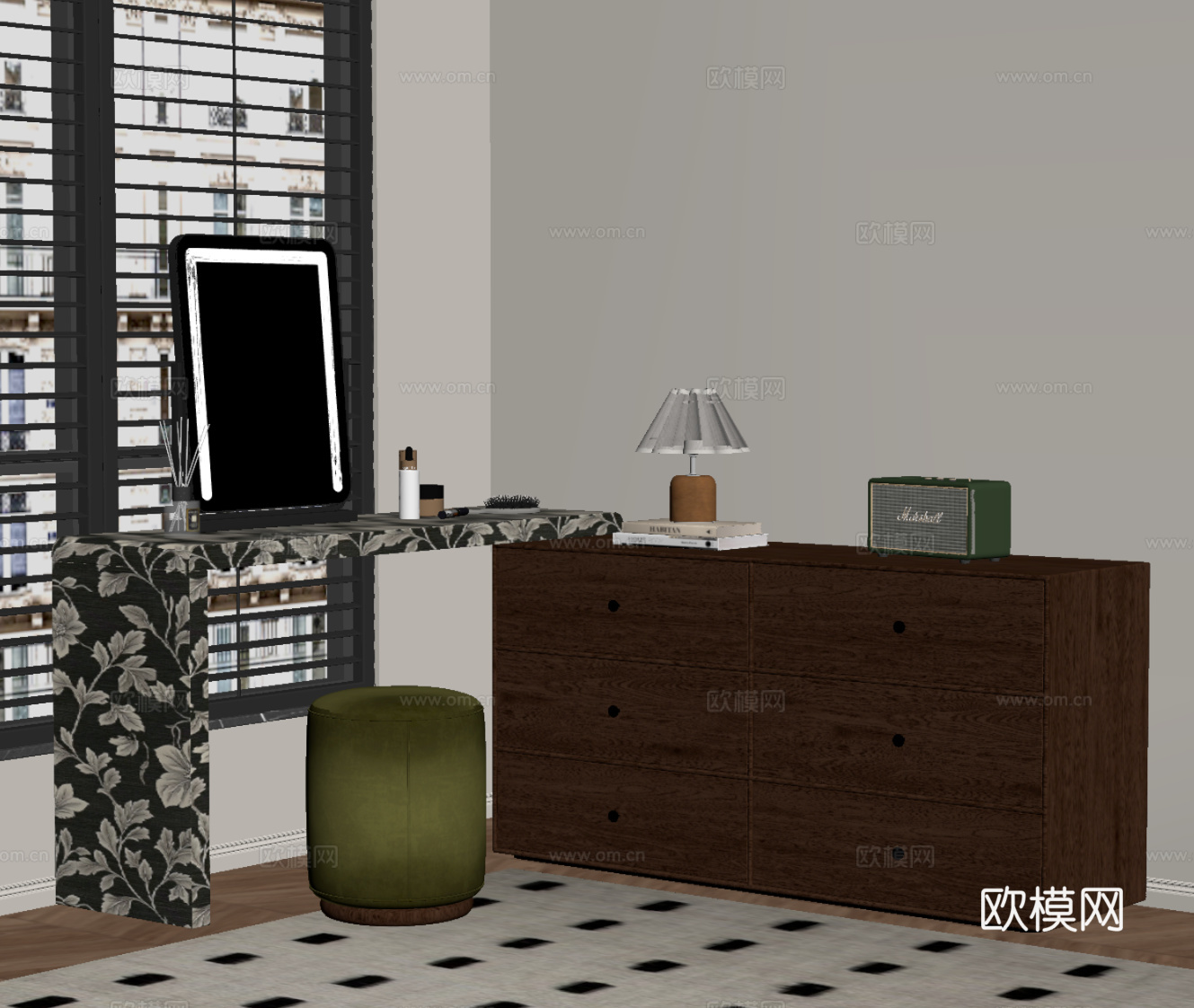 法式复古梳妆台 化妆台su模型