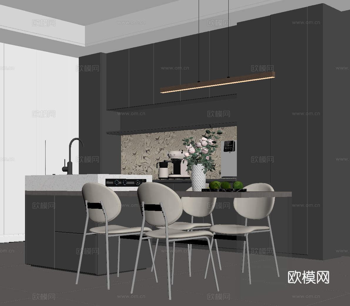 现代餐厅 岛台su模型