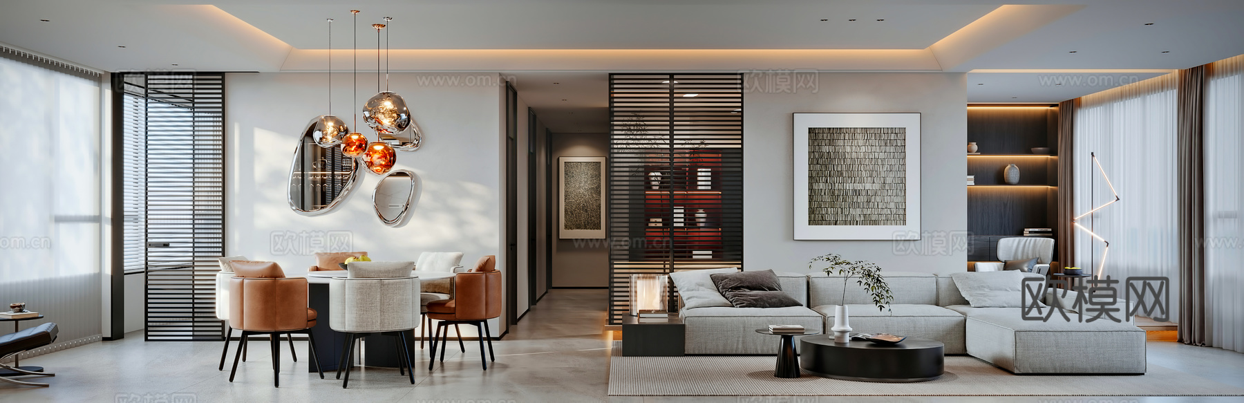 现代客餐厅3d模型下载（渲染图3）