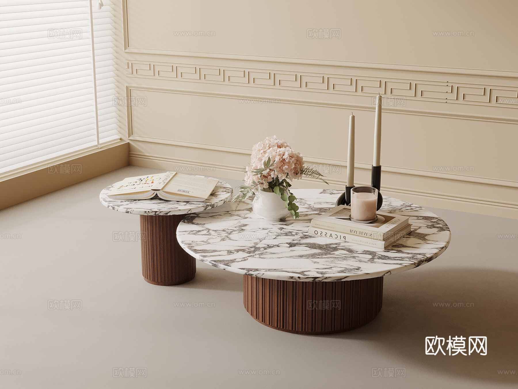 法式复古风茶几 拼接茶几 子母几su模型