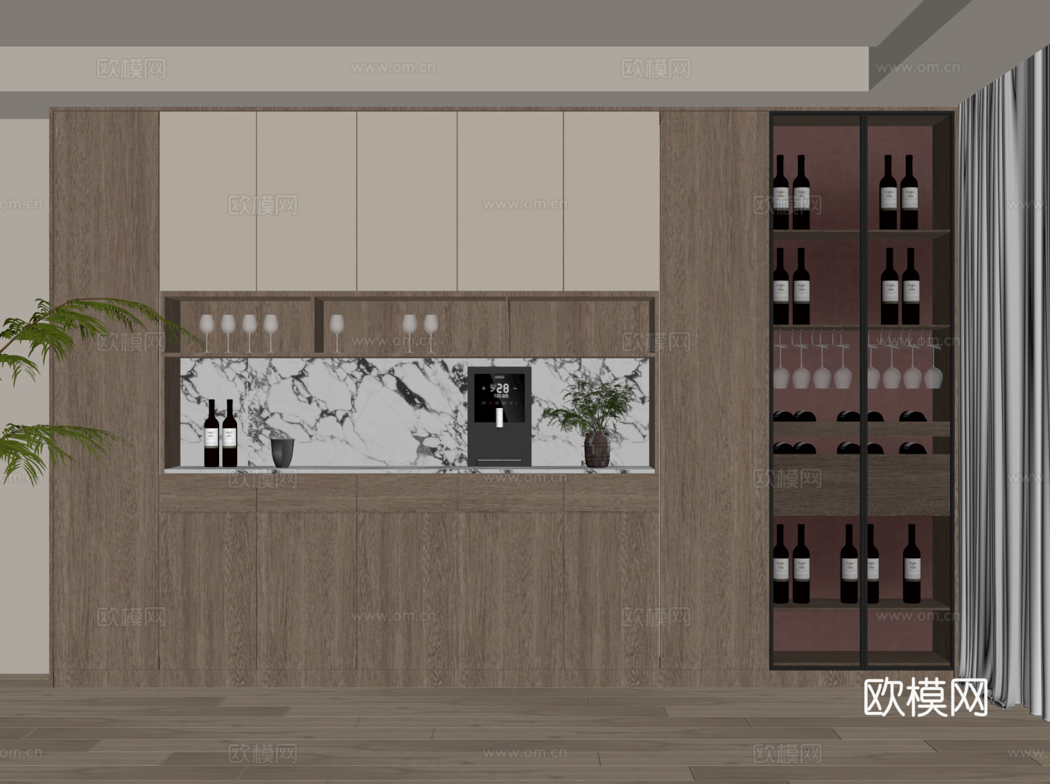 中古风酒柜 餐边柜su模型