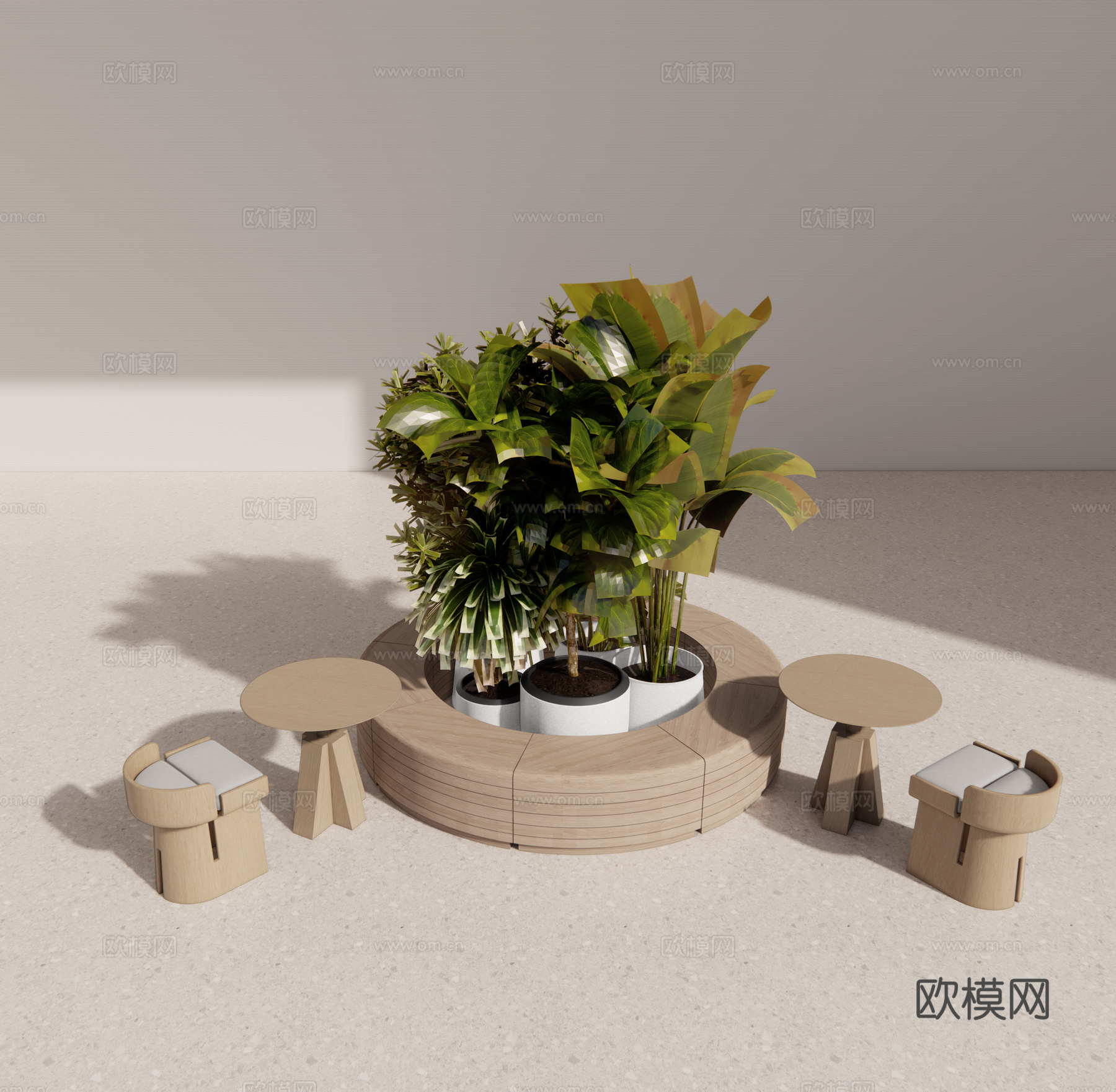 现代商业休闲座椅绿植su模型下载（渲染图1）