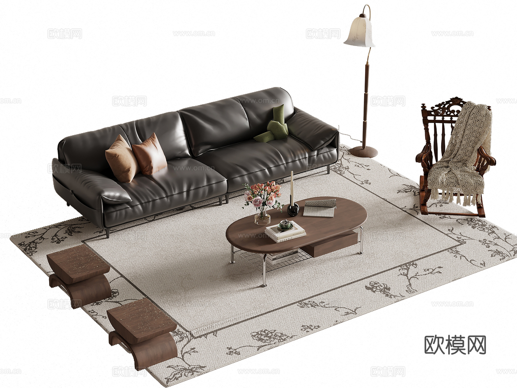 法式复古风沙发茶几组合su模型