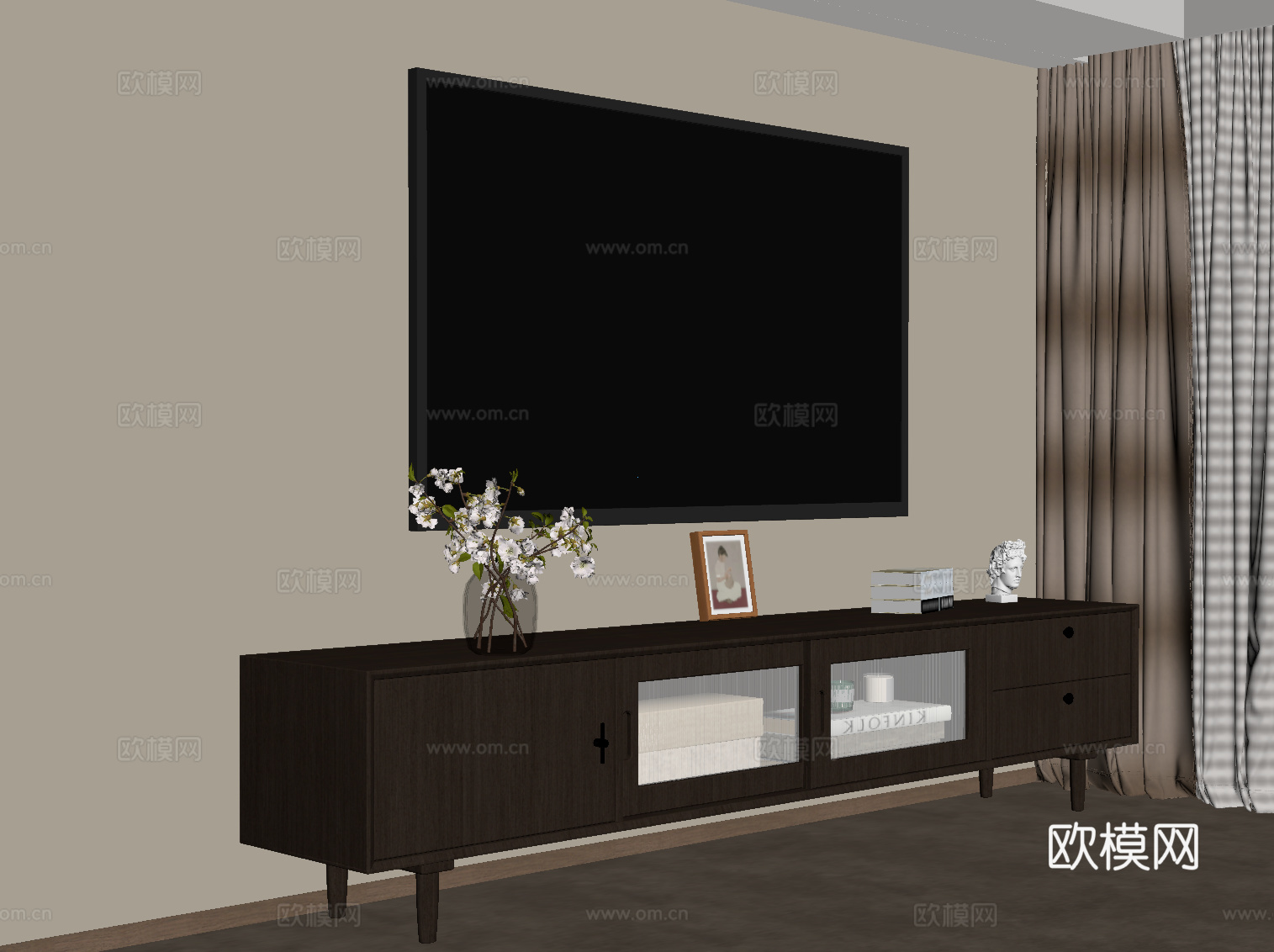 中古风电视柜 矮柜su模型