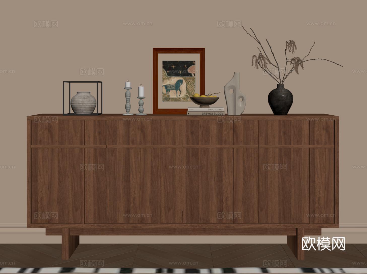 中古风餐边柜 侘寂玄关柜 储物柜 收纳柜 斗柜su模型