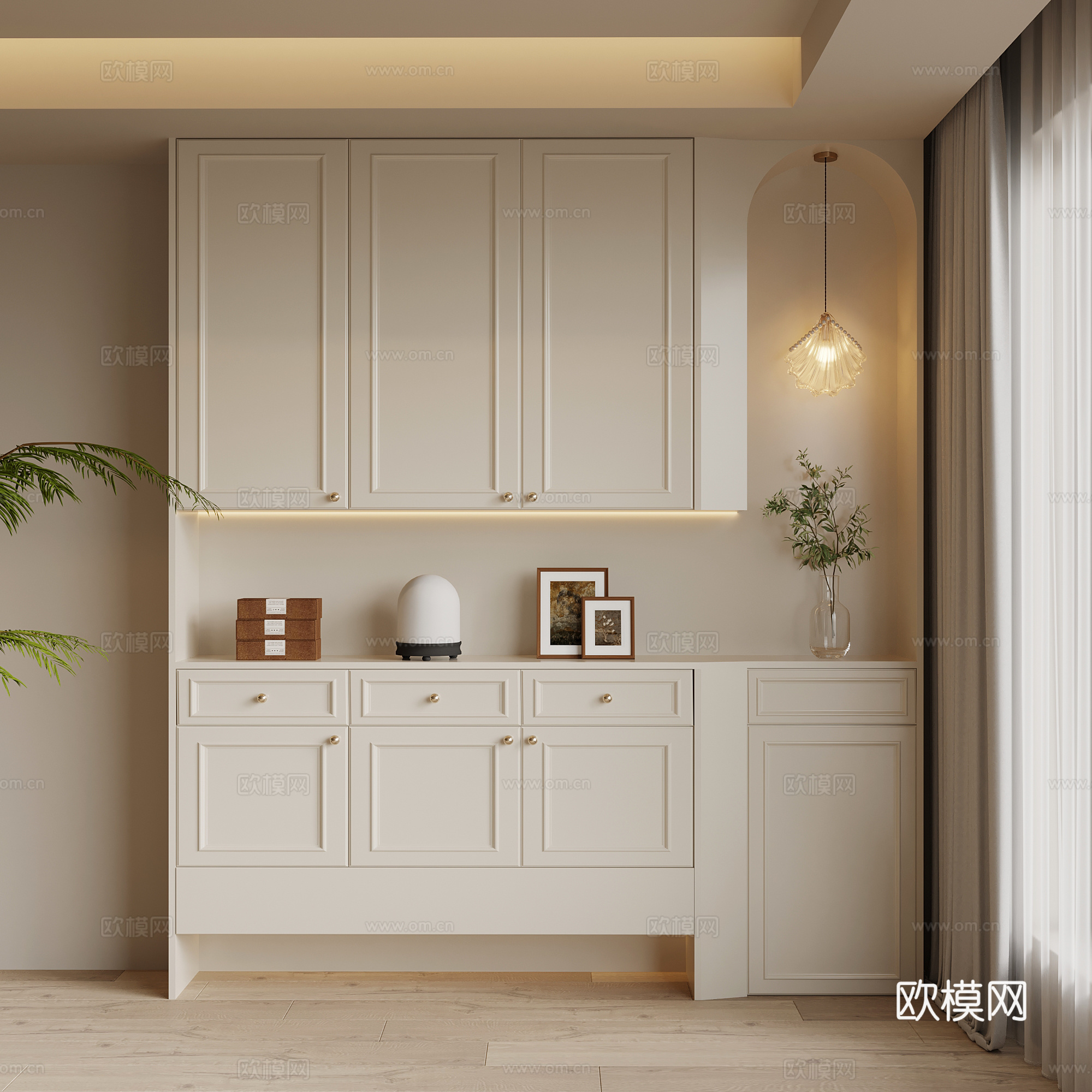 法式奶油风鞋柜 入户鞋柜su模型