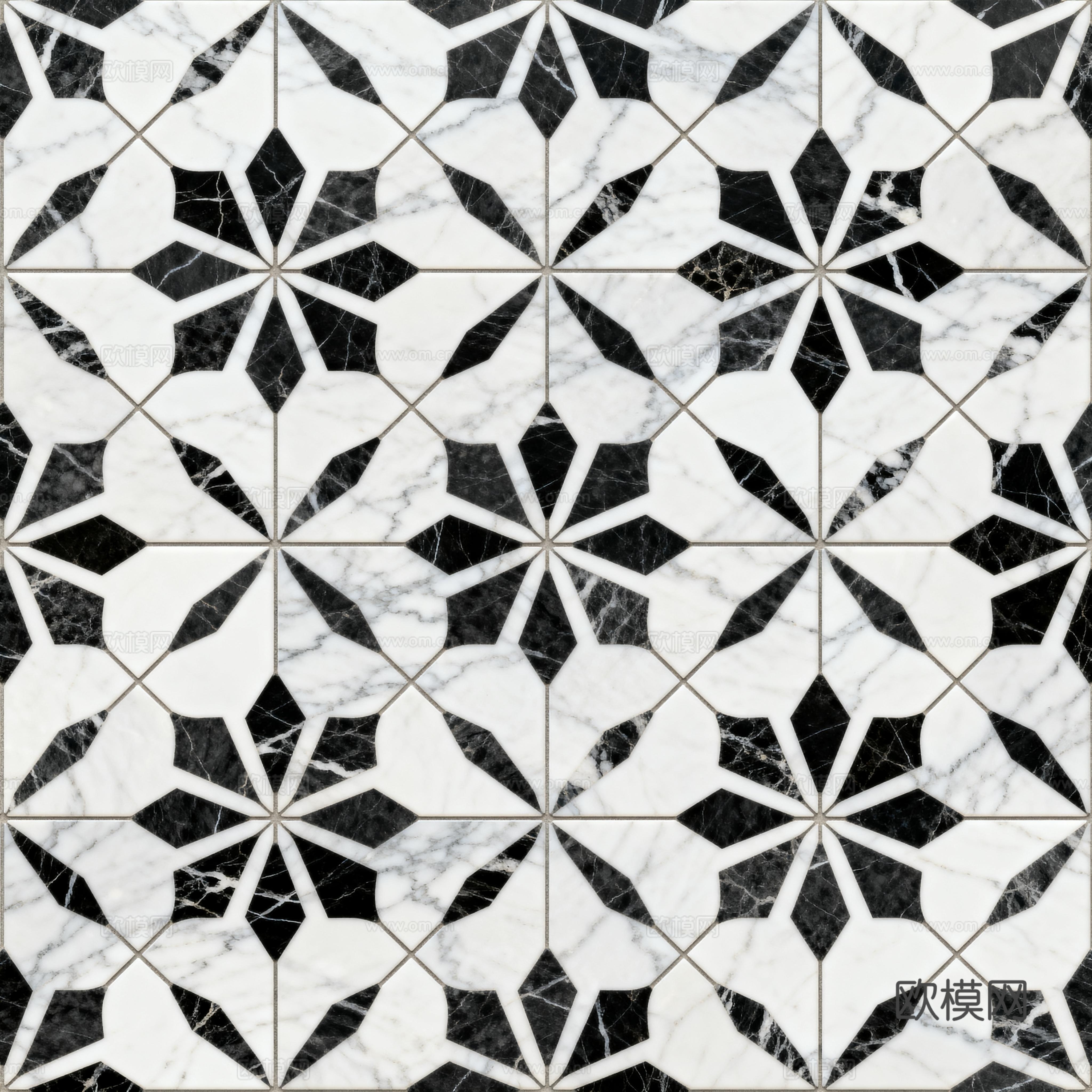 花砖 黑白石材拼花 花卉几何图案水刀石材拼花地砖 石材马赛克下载