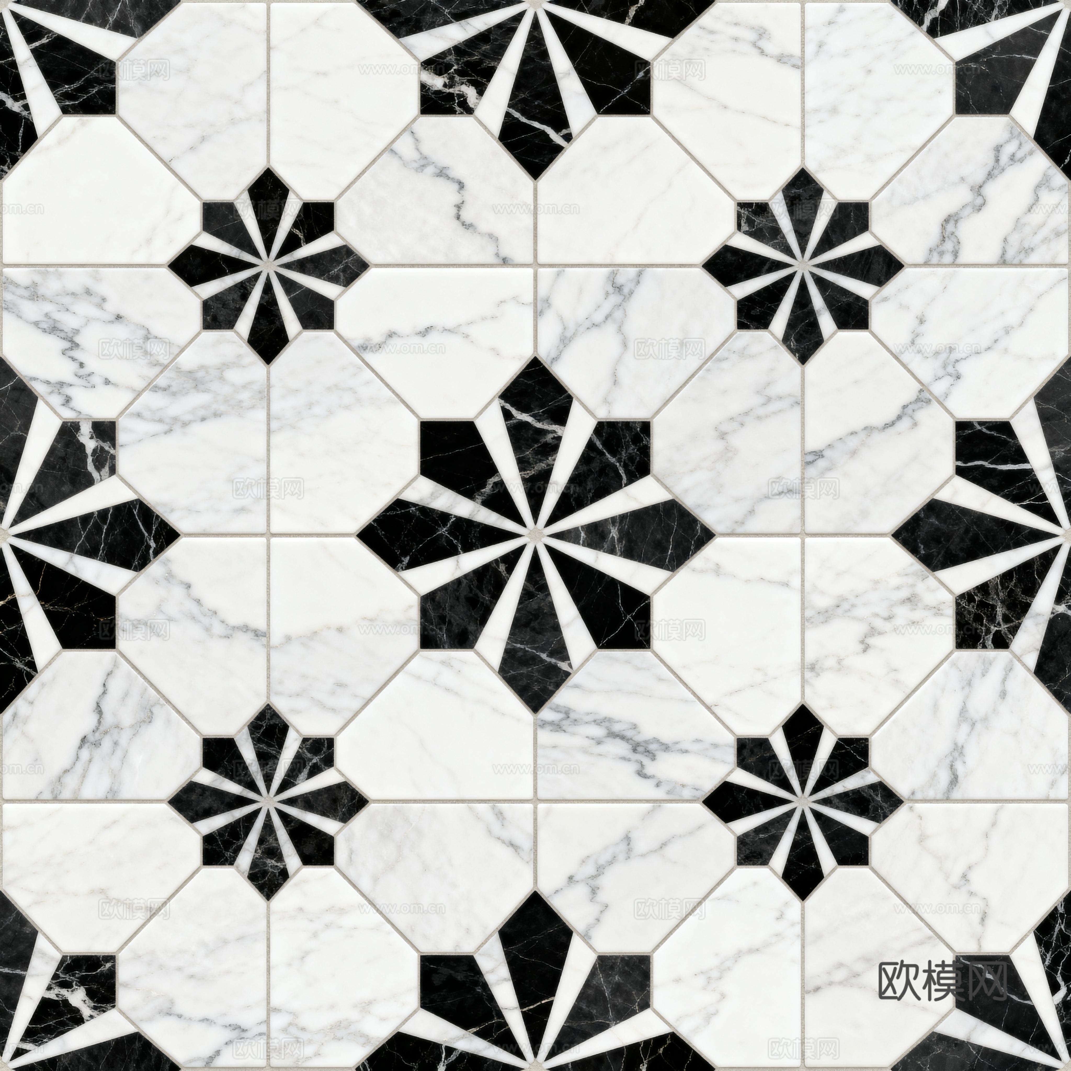 花砖 黑白石材拼花 花卉几何图案水刀石材拼花地砖 石材马赛克
