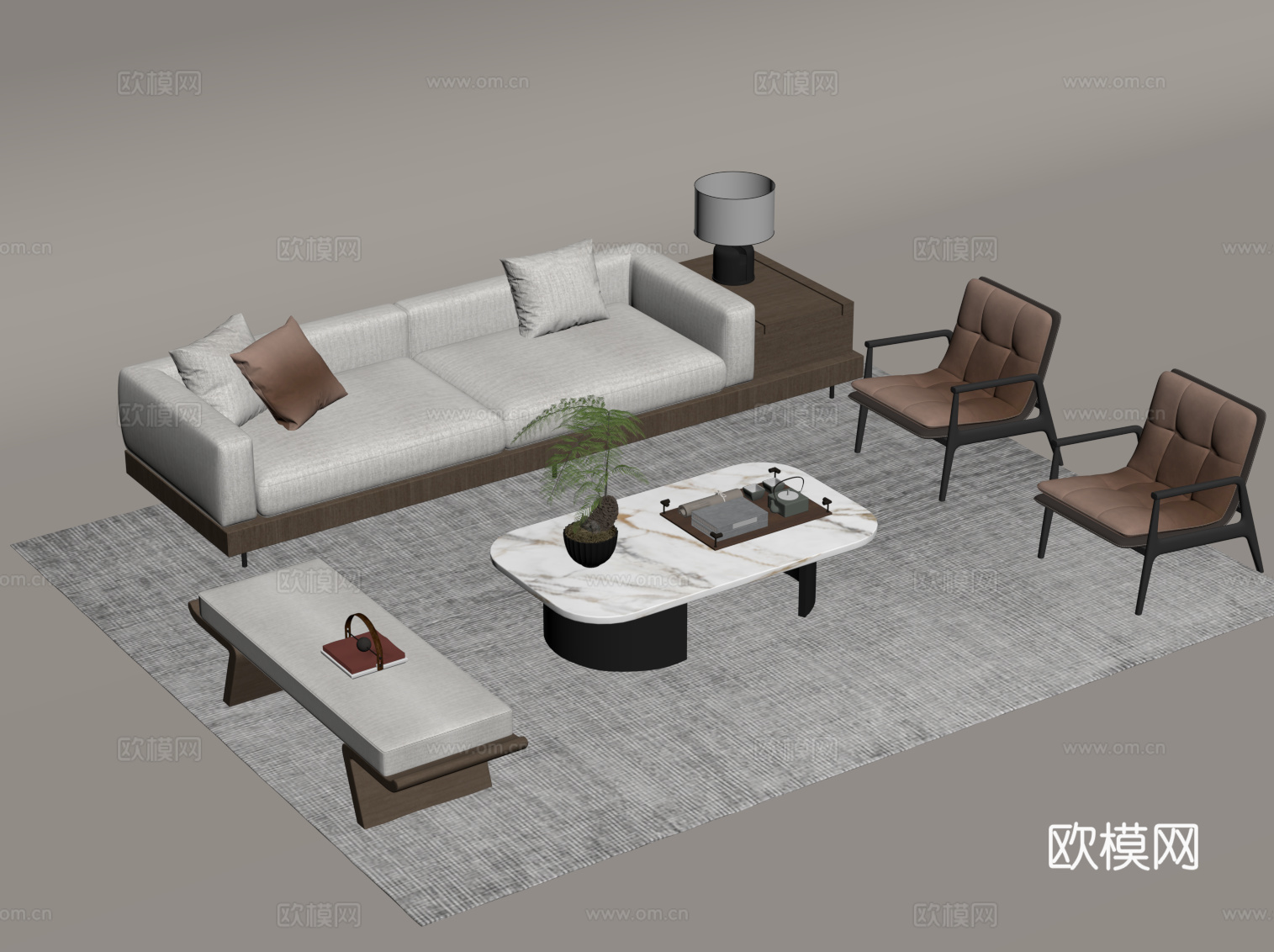 中古风沙发茶几组合su模型