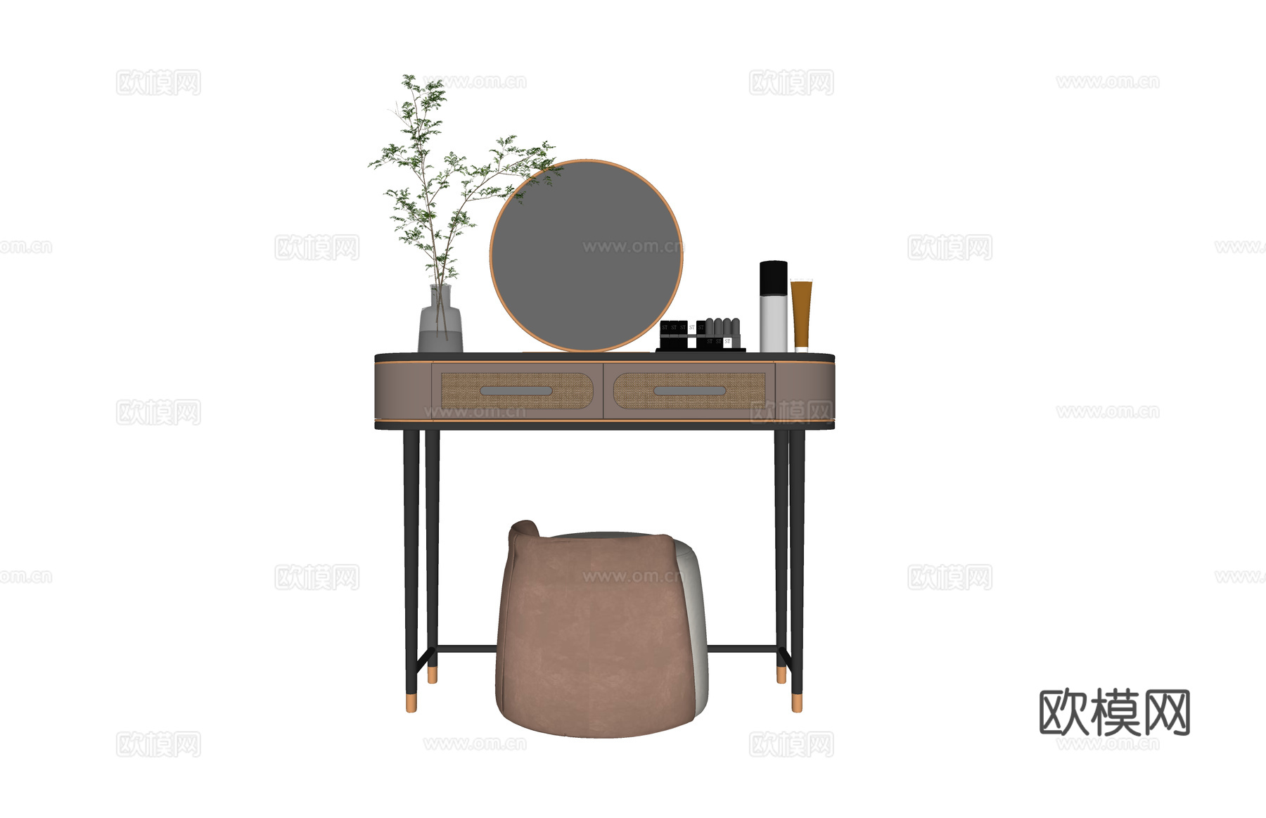 卧室 晾衣架 吹风机 衣服 化妆 桌子 镜子 梳妆镜 衣柜su模型