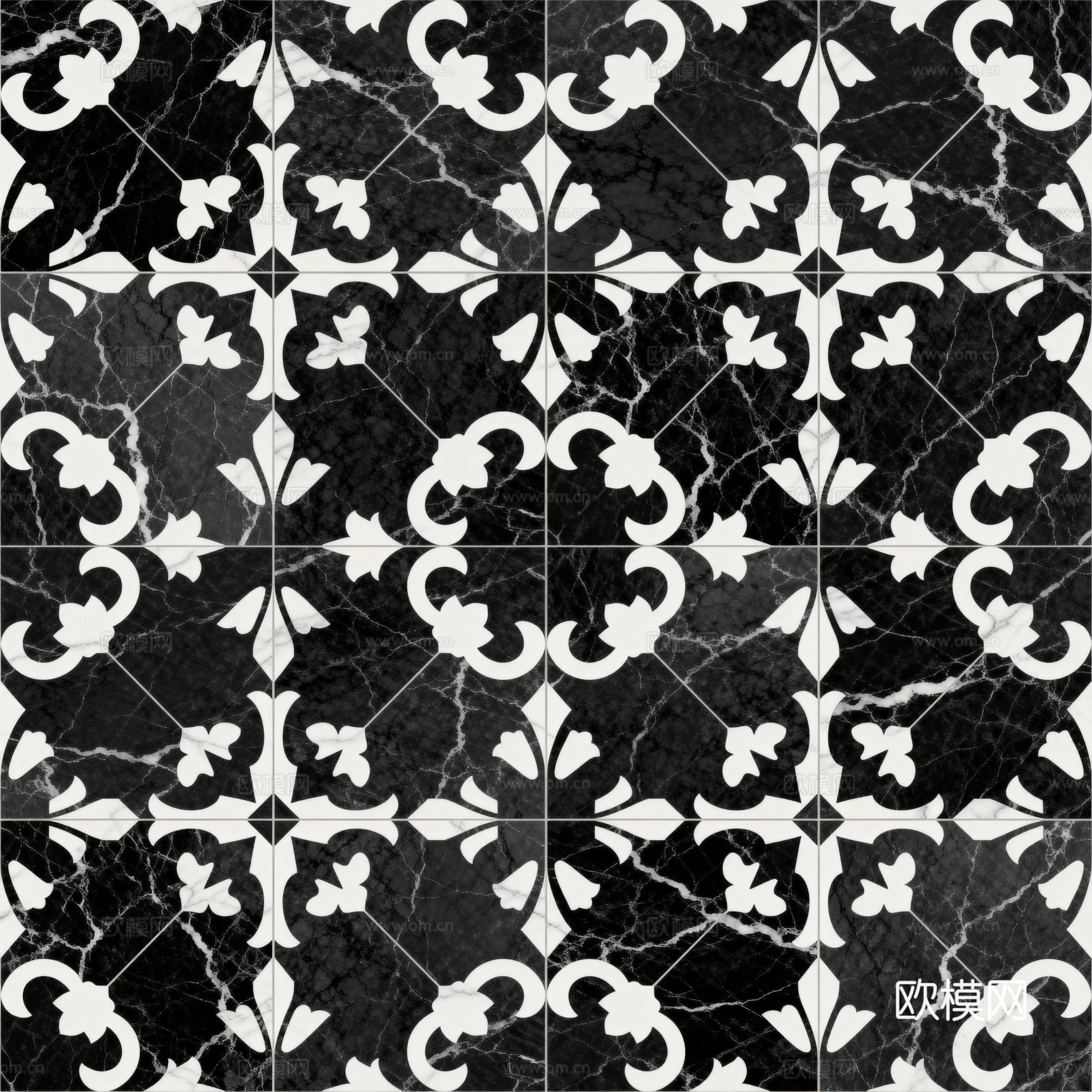 花砖 黑白石材拼花 花卉几何图案水刀石材拼花地砖 石材马赛克下载