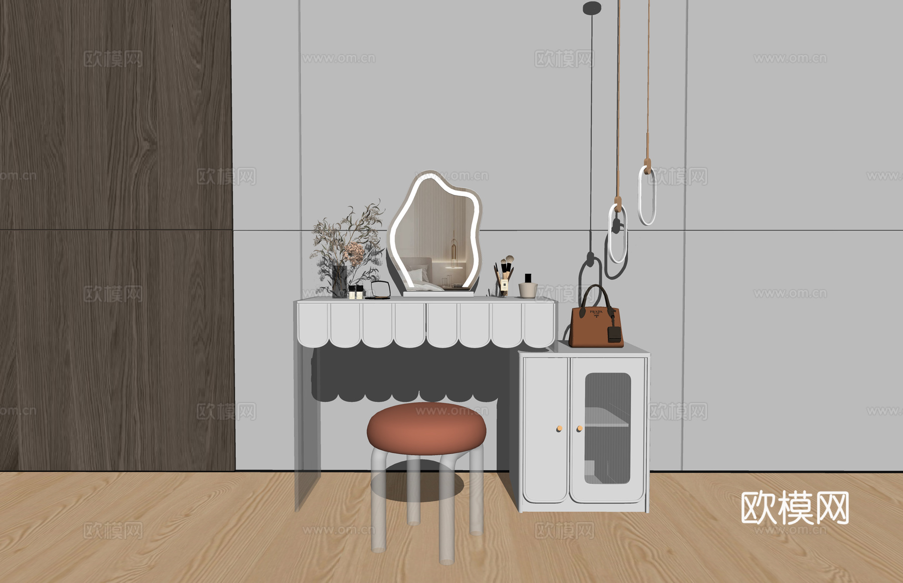 卧室 晾衣架 吹风机 衣服 化妆 桌子 镜子 梳妆镜 衣柜su模型
