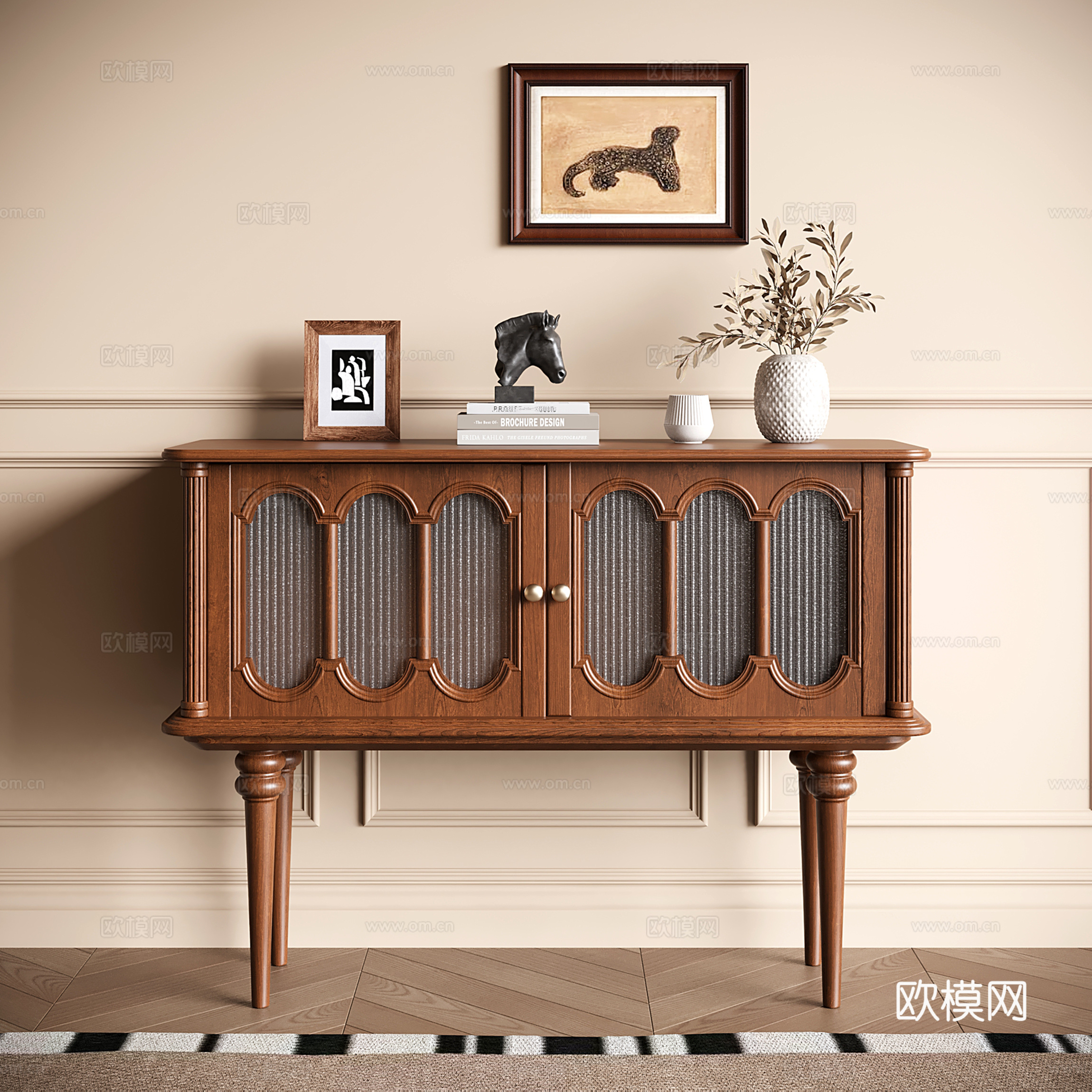 美式复古餐边柜 储物柜 收纳柜 玄关柜 装饰柜su模型