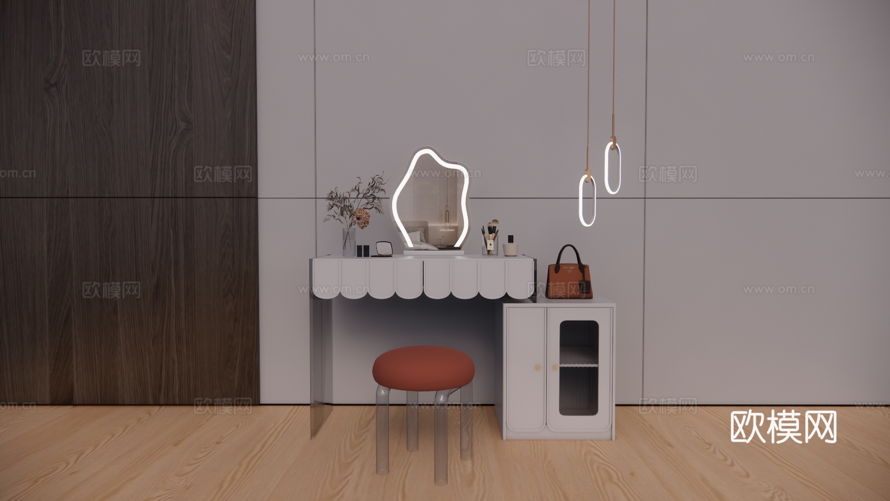 卧室 晾衣架 吹风机 衣服 化妆 桌子 镜子 梳妆镜 衣柜su模型