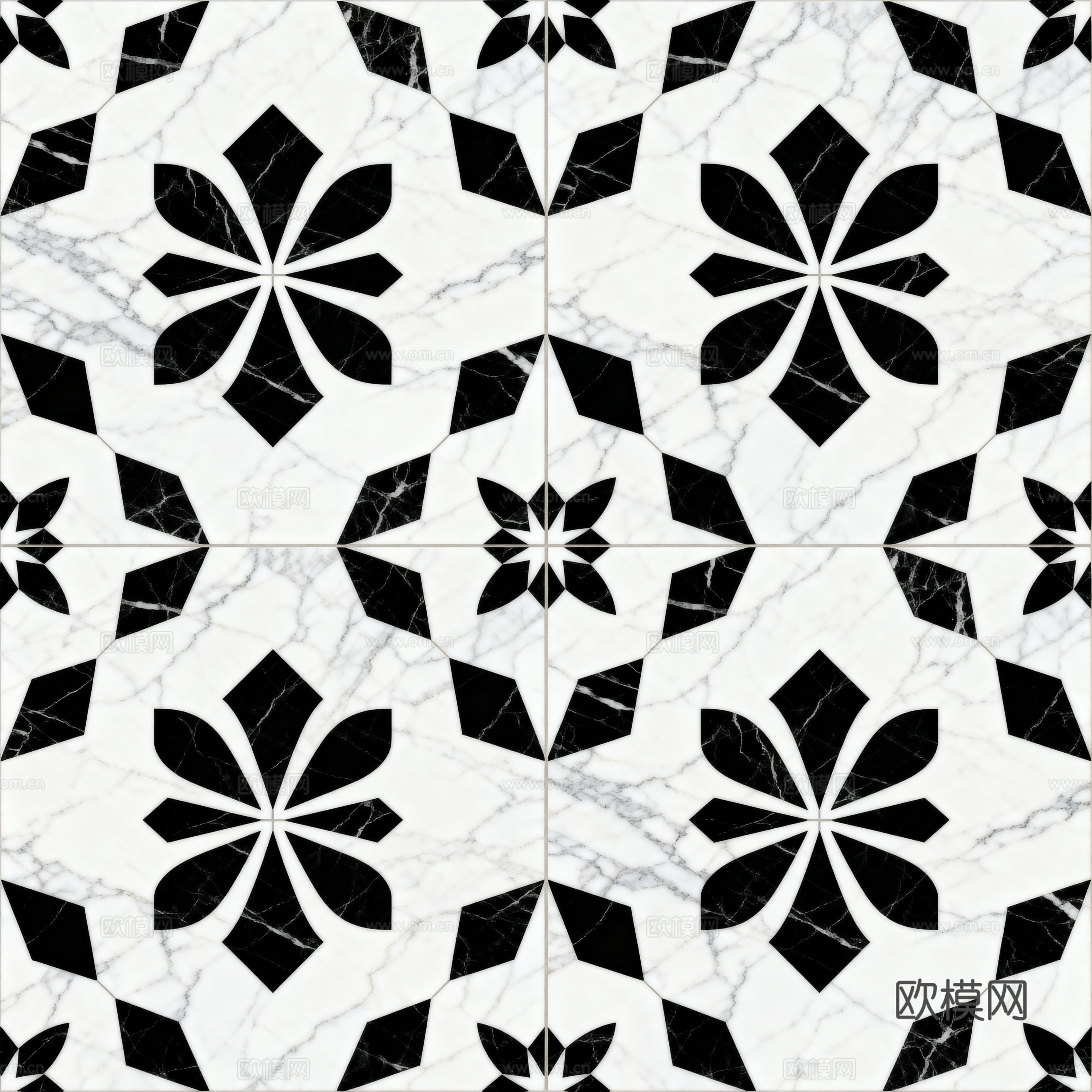 花砖 黑白石材拼花 花卉几何图案水刀石材拼花地砖 石材马赛克