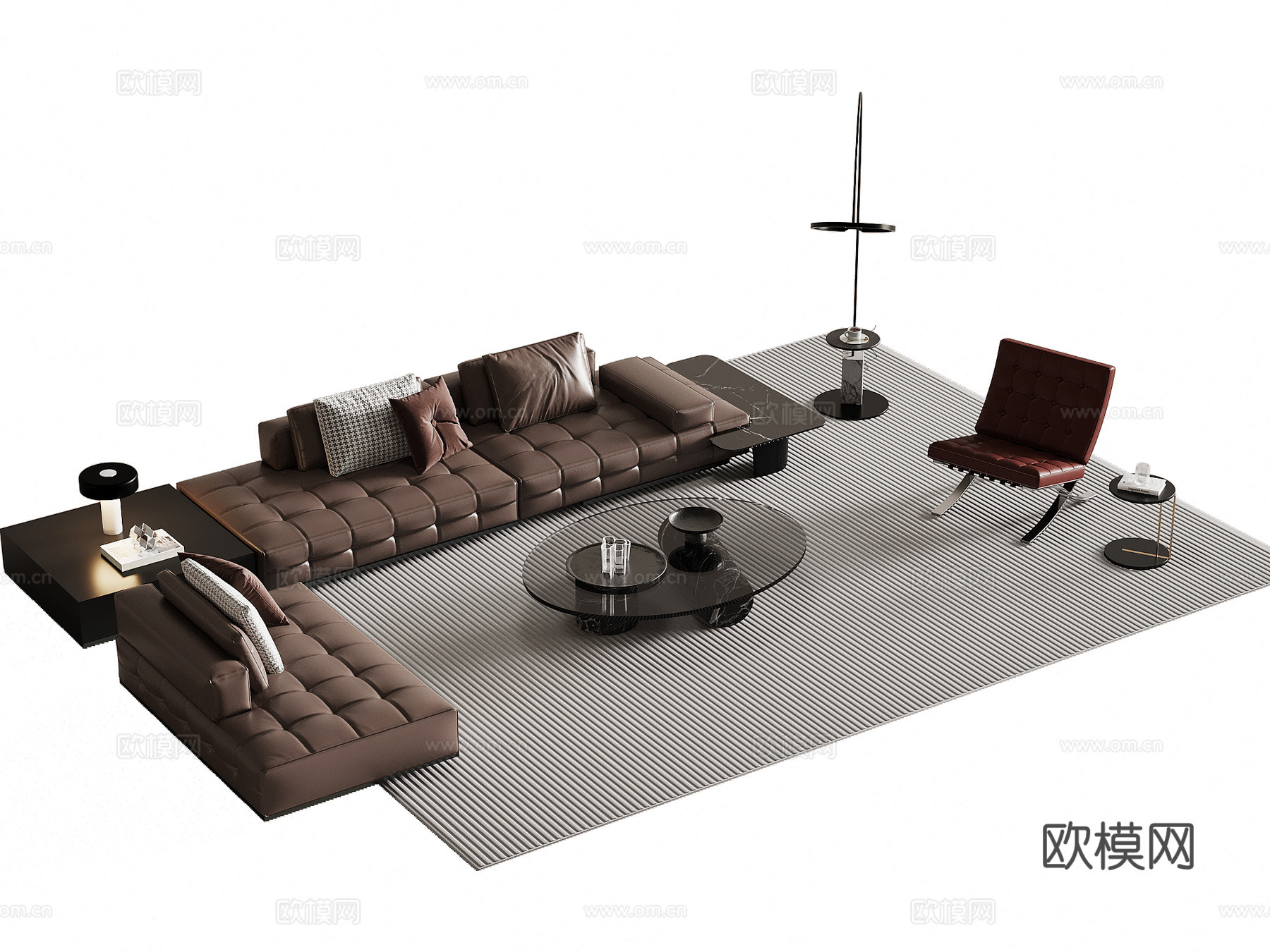 现代意式沙发茶几组合su模型
