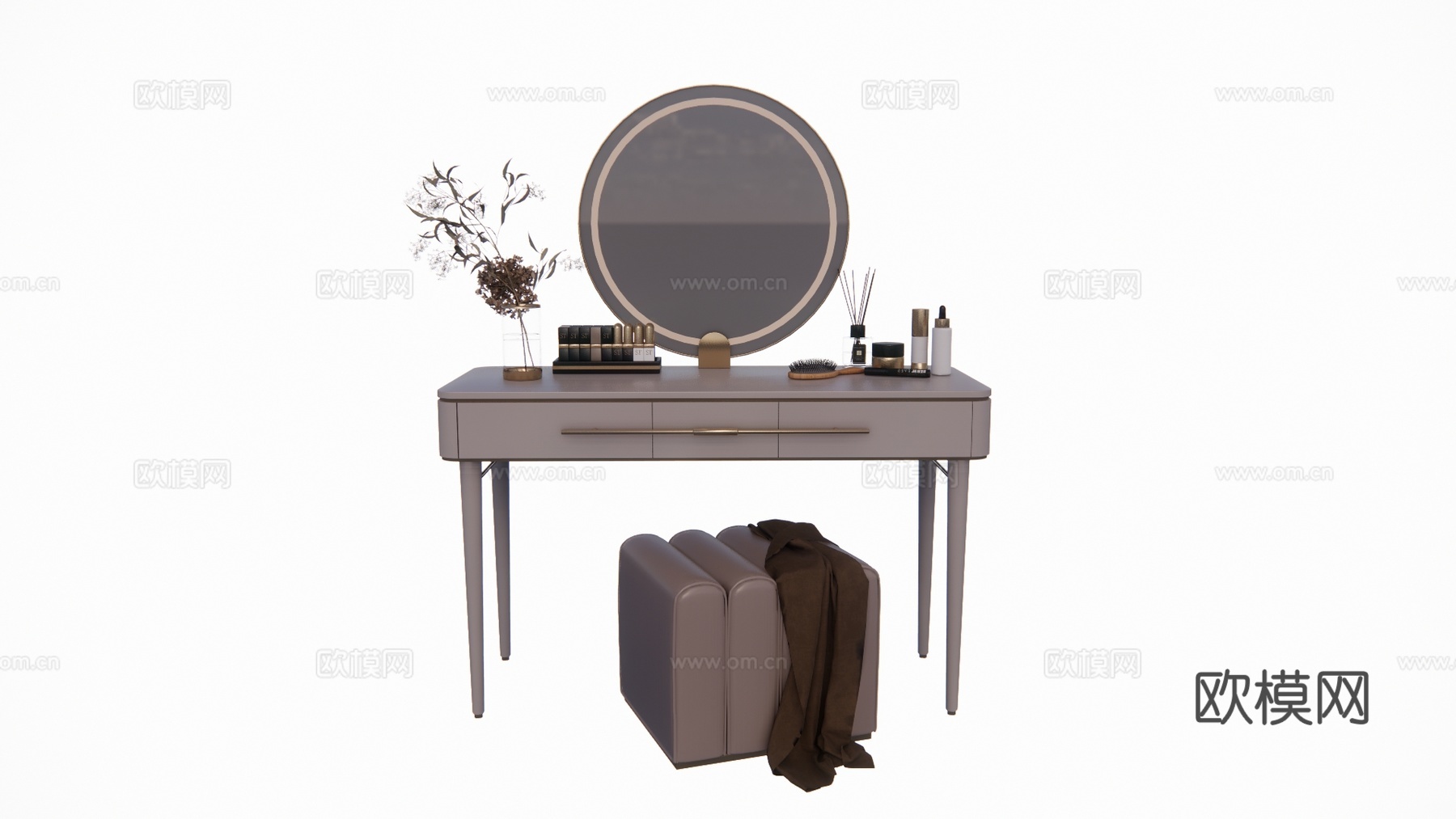 卧室 晾衣架 吹风机 衣服 化妆 桌子 镜子 梳妆镜 衣柜su模型