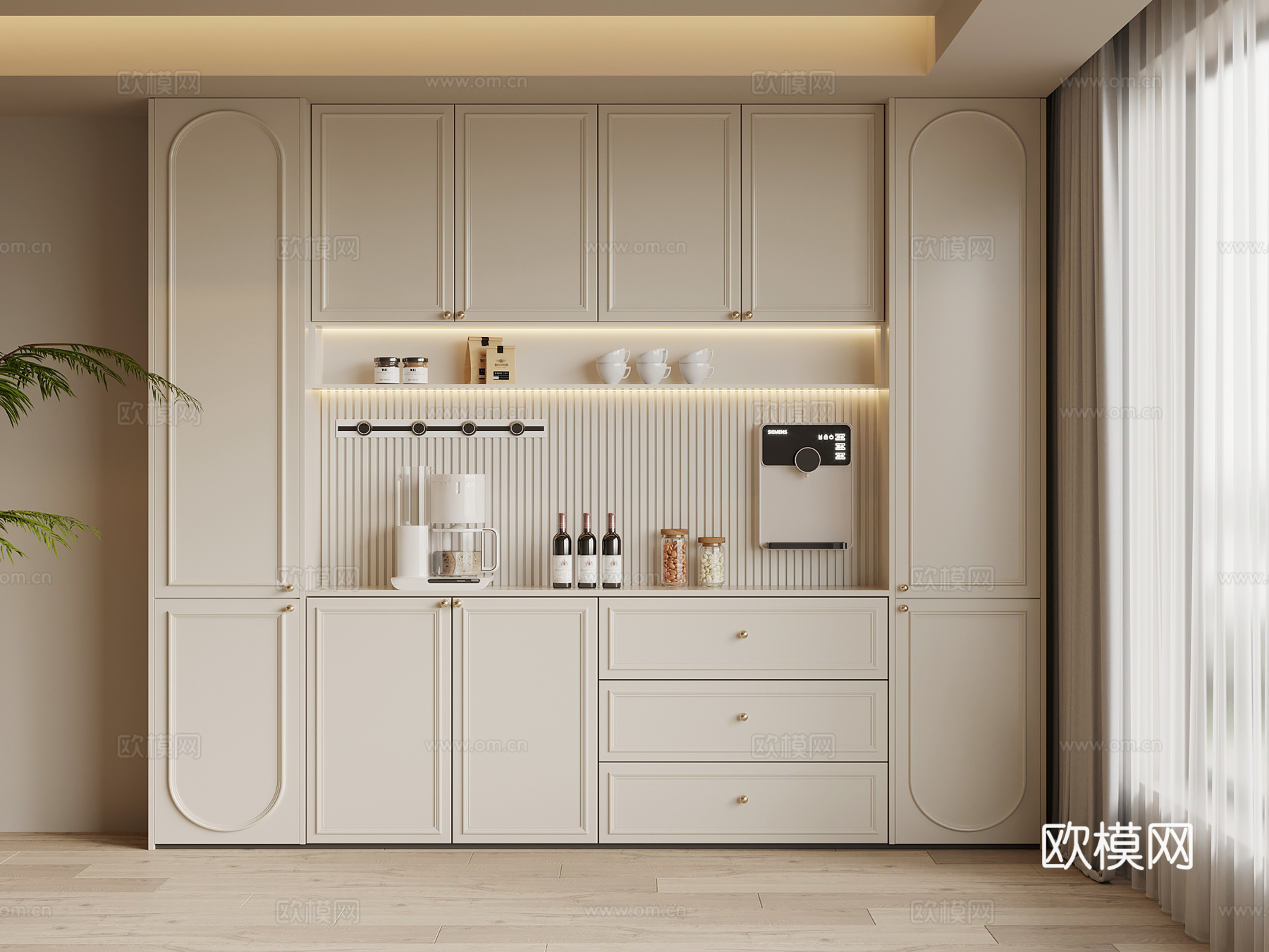 法式奶油风酒柜 餐边柜su模型