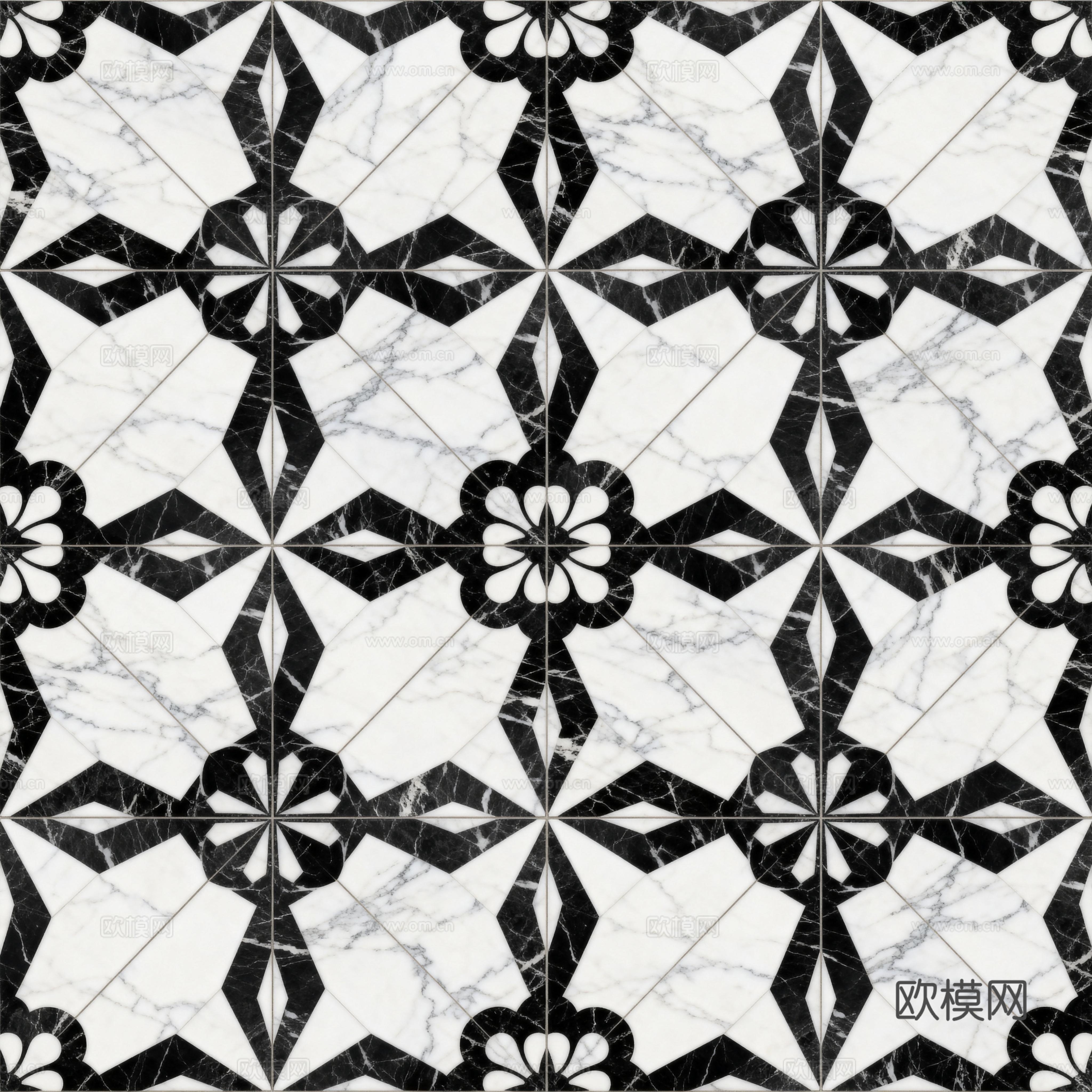花砖 黑白石材拼花 花卉几何图案水刀石材拼花地砖 石材马赛克下载