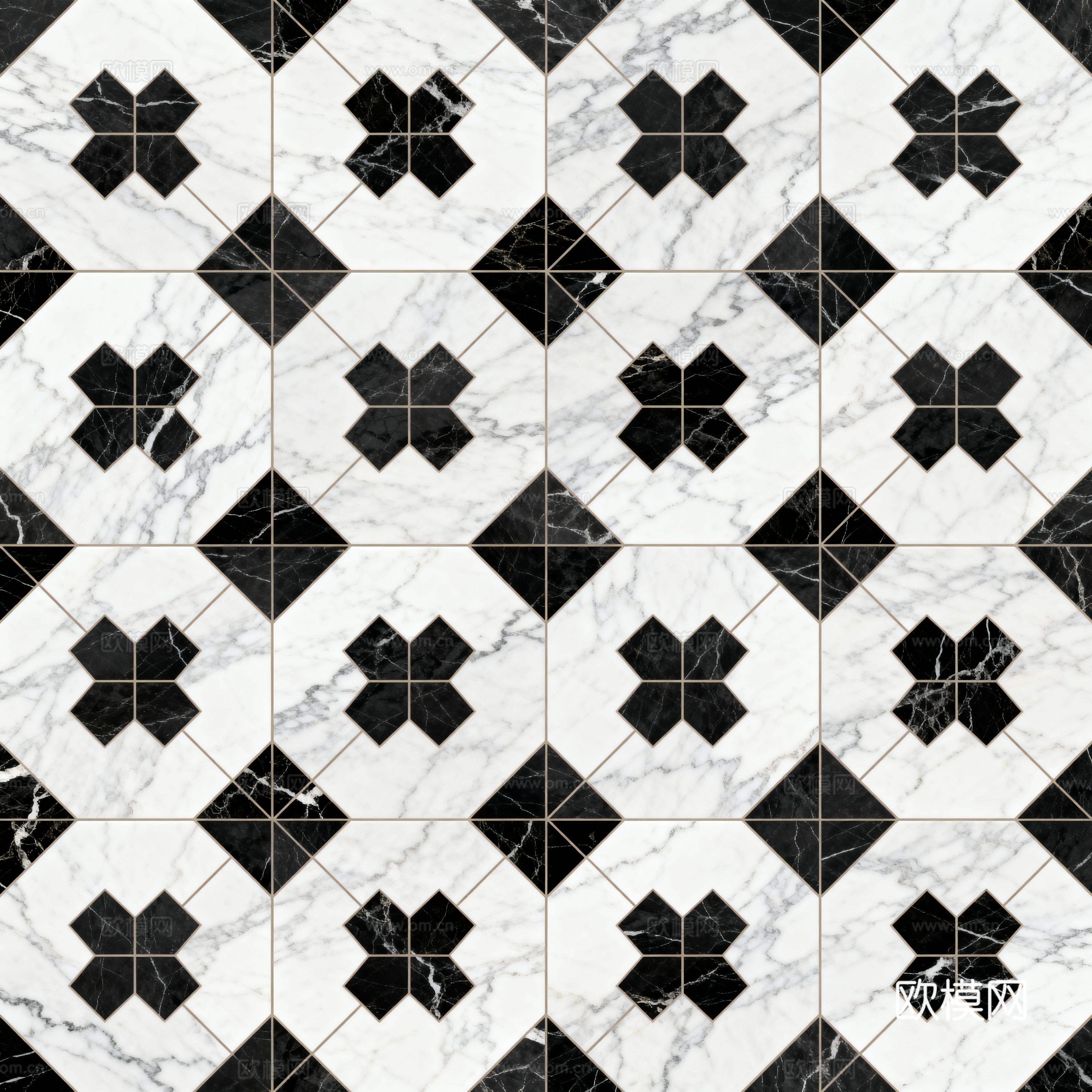 花砖 黑白石材拼花 花卉几何图案水刀石材拼花地砖 石材马赛克