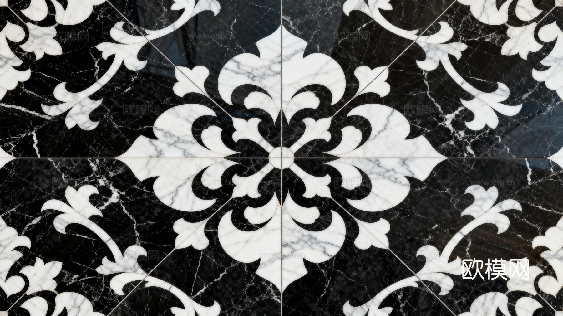 花砖 黑白石材拼花 花卉几何图案水刀石材拼花地砖 石材马赛克