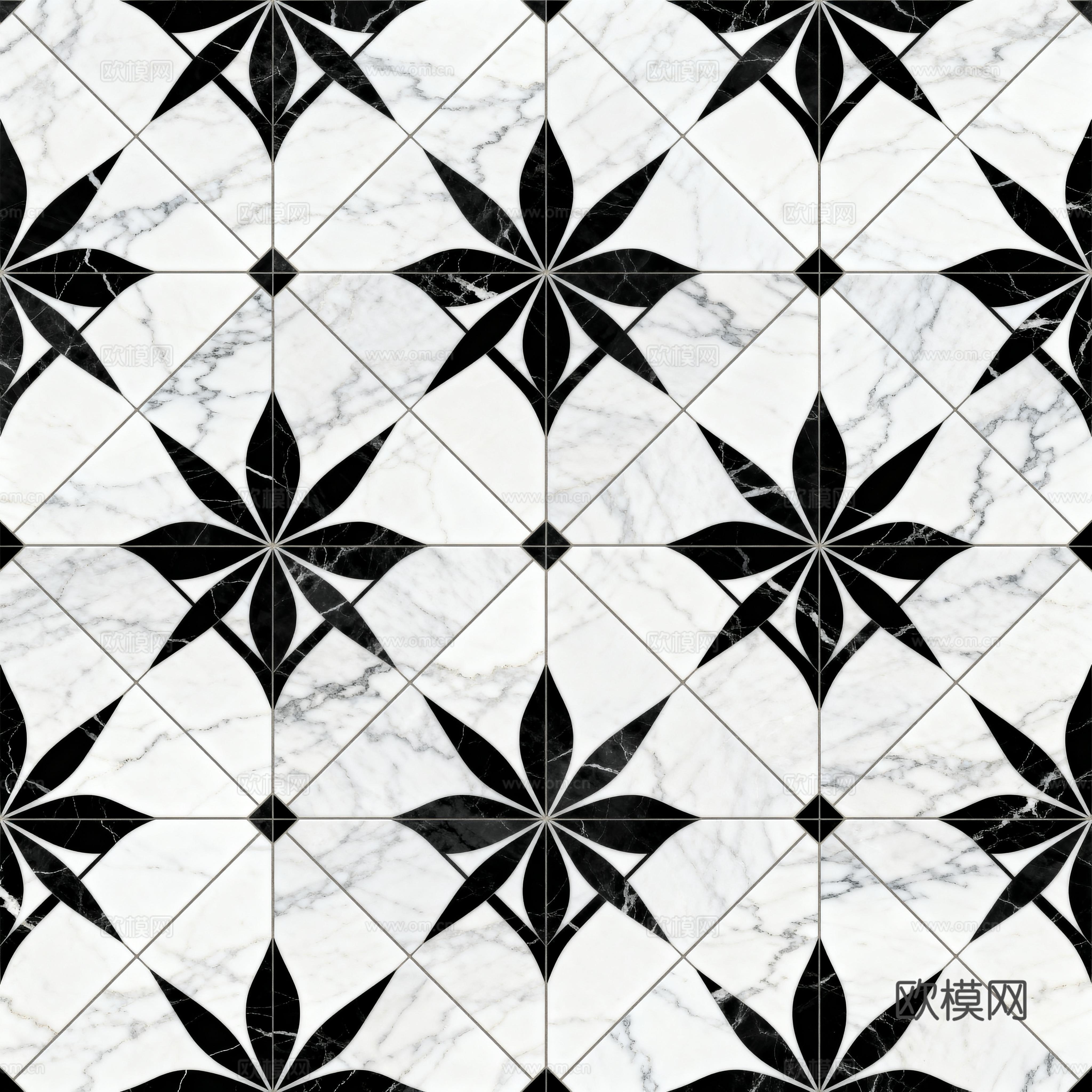 花砖 黑白石材拼花 花卉几何图案水刀石材拼花地砖 石材马赛克
