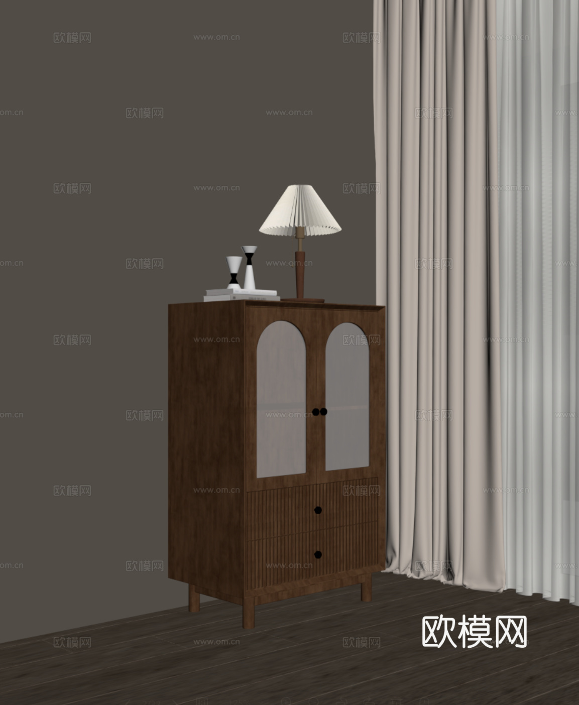 中古风边柜 矮柜 地柜su模型