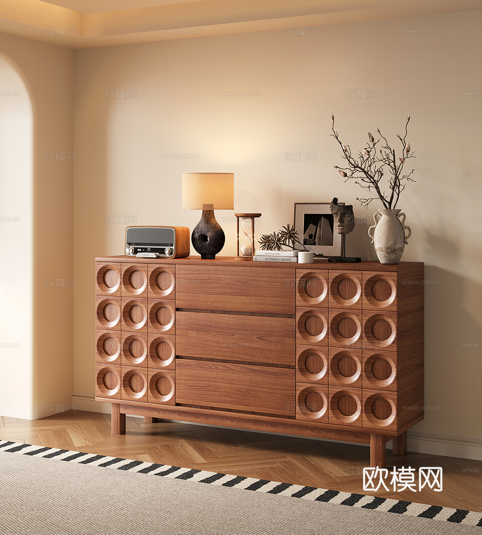 中古风餐边柜 复古斗柜 储物柜 收纳柜 玄关柜su模型