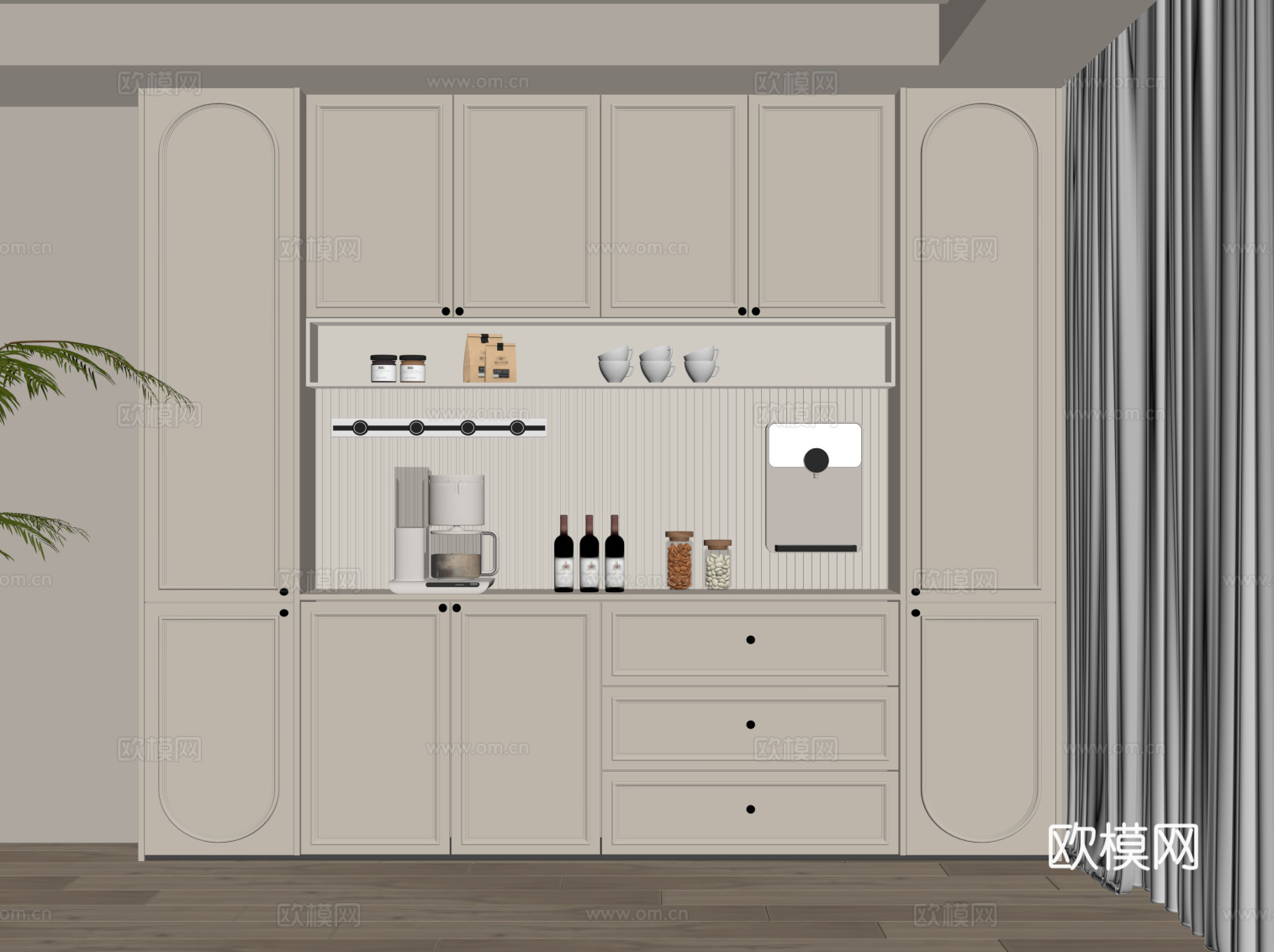 法式奶油风酒柜 餐边柜su模型