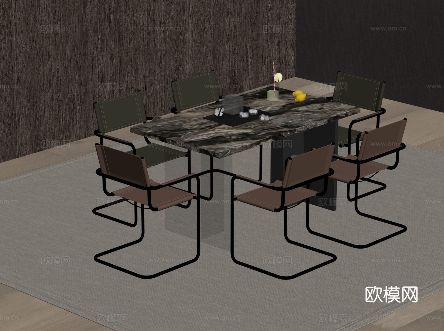 现代意式餐桌椅 意式极简餐桌su模型