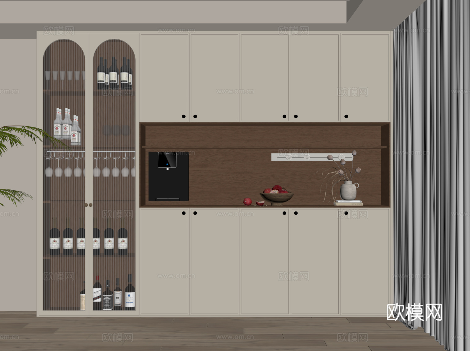 中古风酒柜 餐边柜su模型