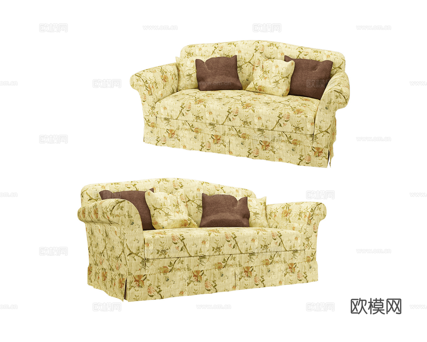 Furman 田园美式碎花双人沙发3d模型下载