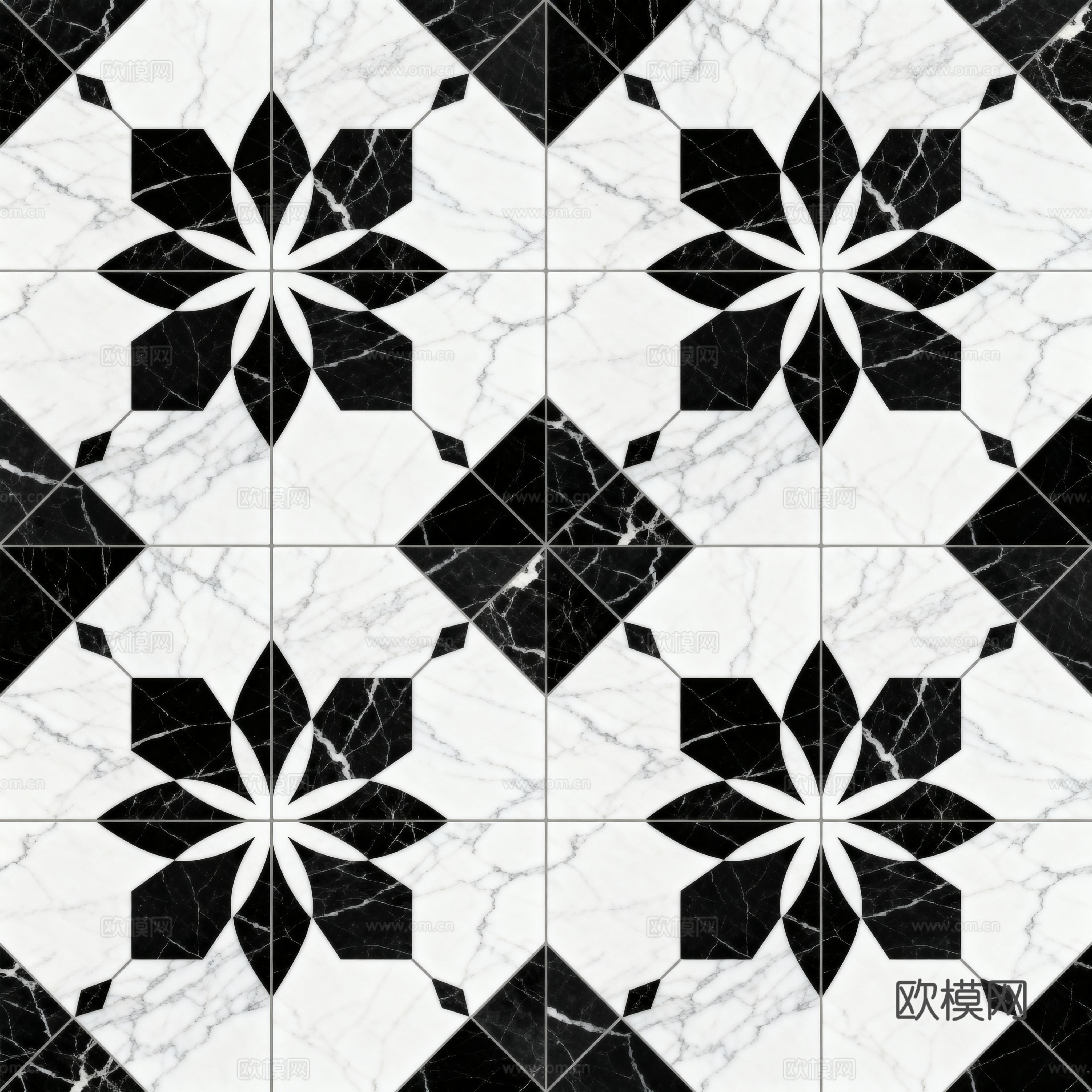 花砖 黑白石材拼花 花卉几何图案水刀石材拼花地砖 石材马赛克下载