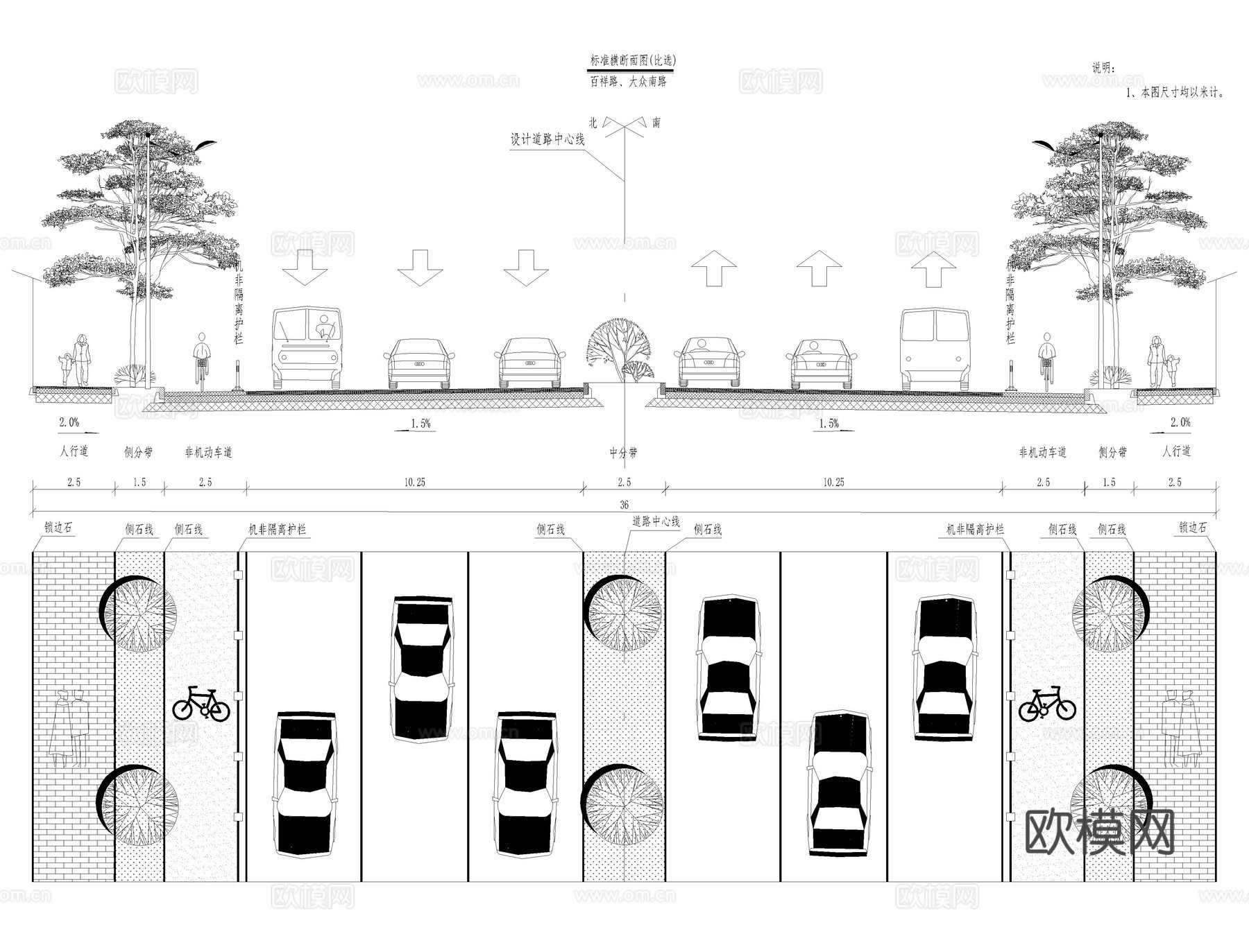 12套道路横断面横截面剖面图断面图城市标准绿化CAD图纸cad施工图