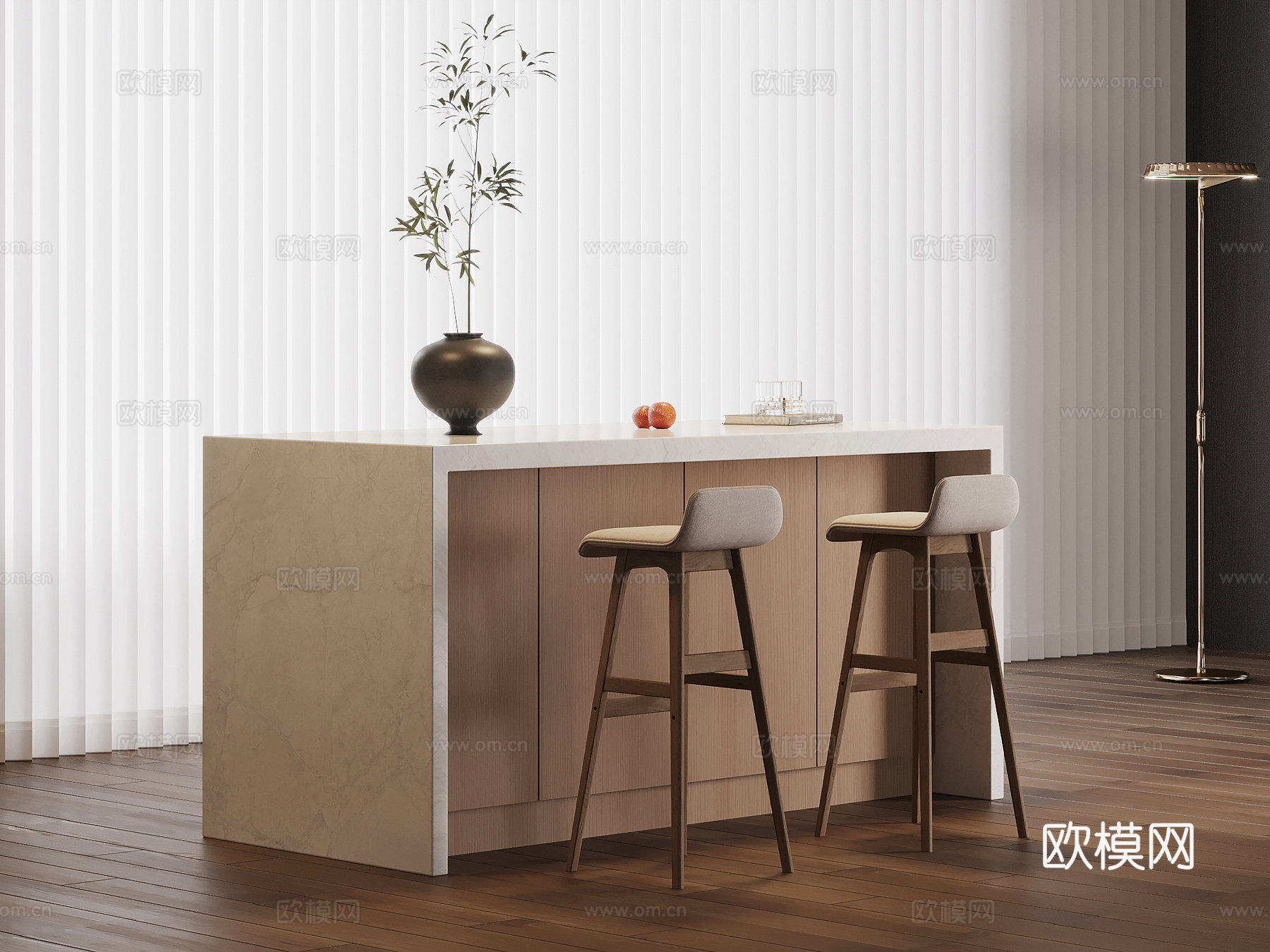 现代简约吧台 水吧台su模型