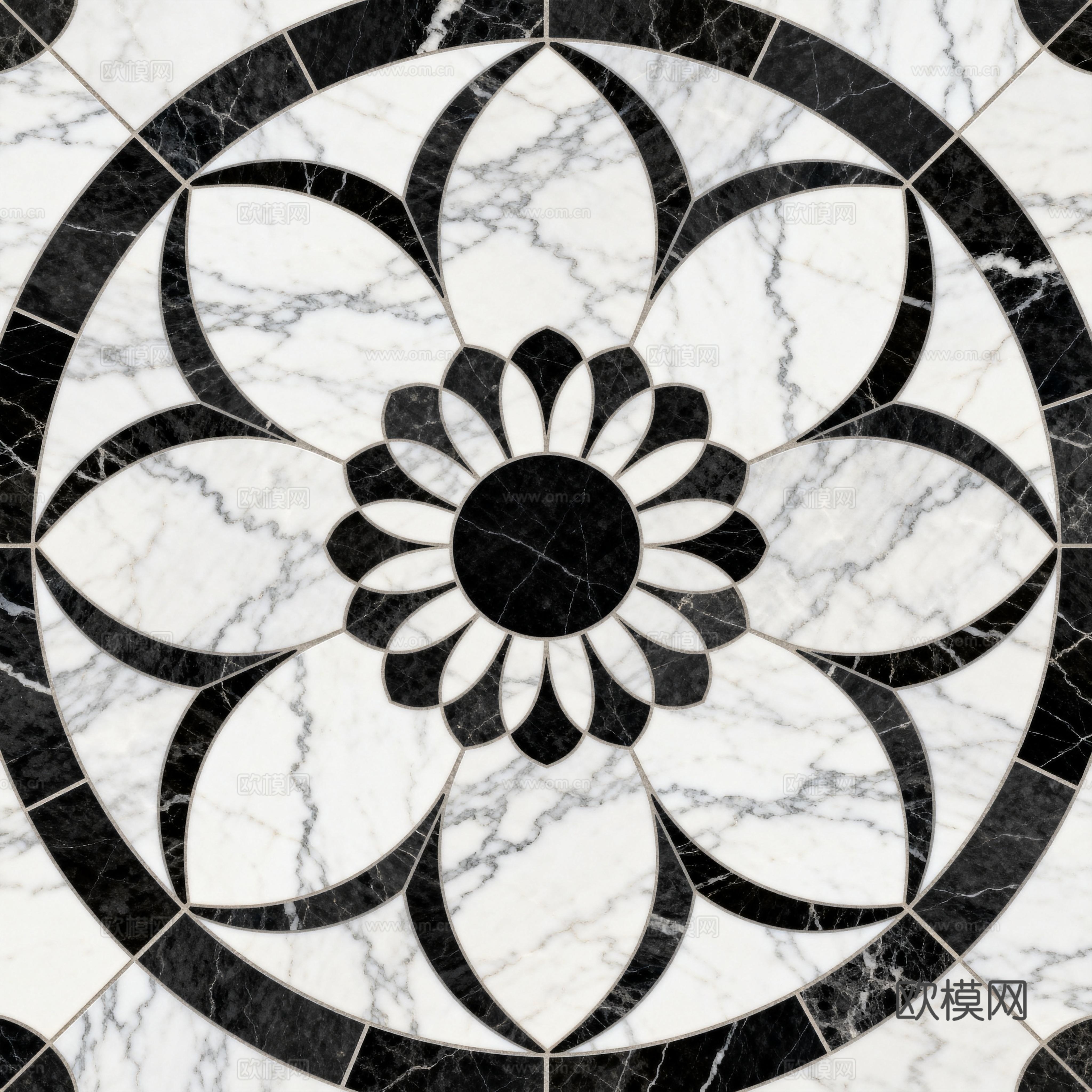 轻奢黑白拼花大理石 黑白石材圆形拼花 玄关圆形拼花
