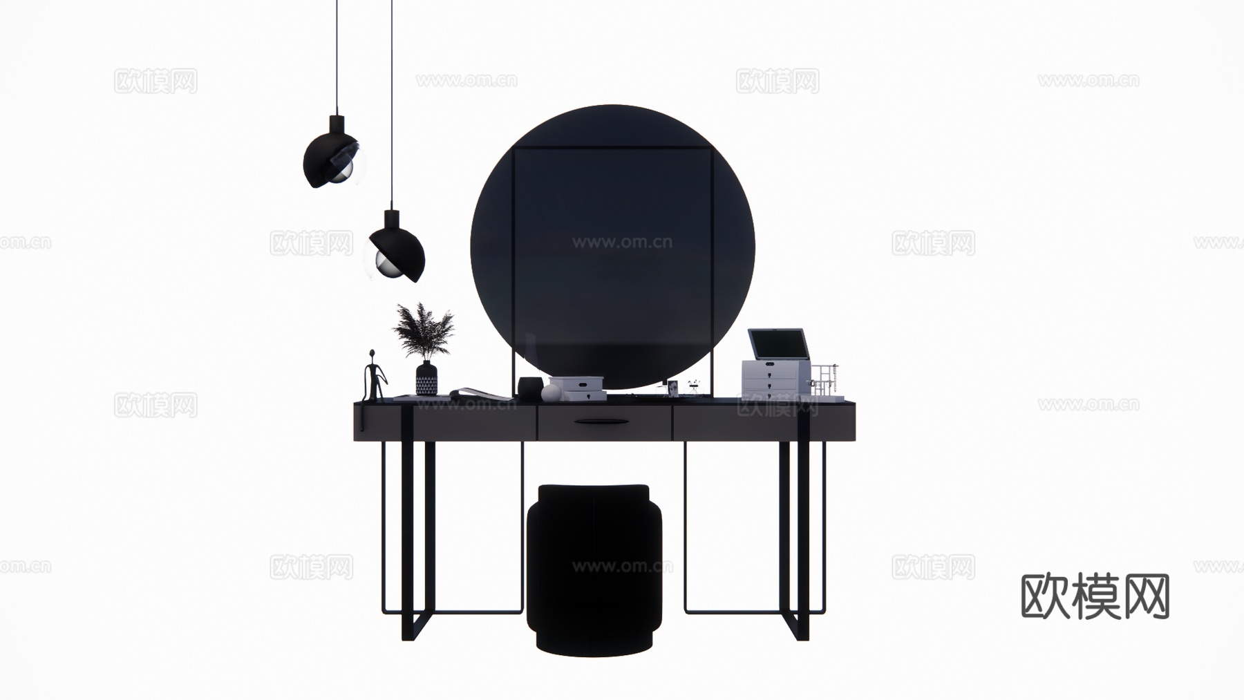 卧室 晾衣架 吹风机 衣服 化妆 桌子 镜子 梳妆镜 衣柜su模型