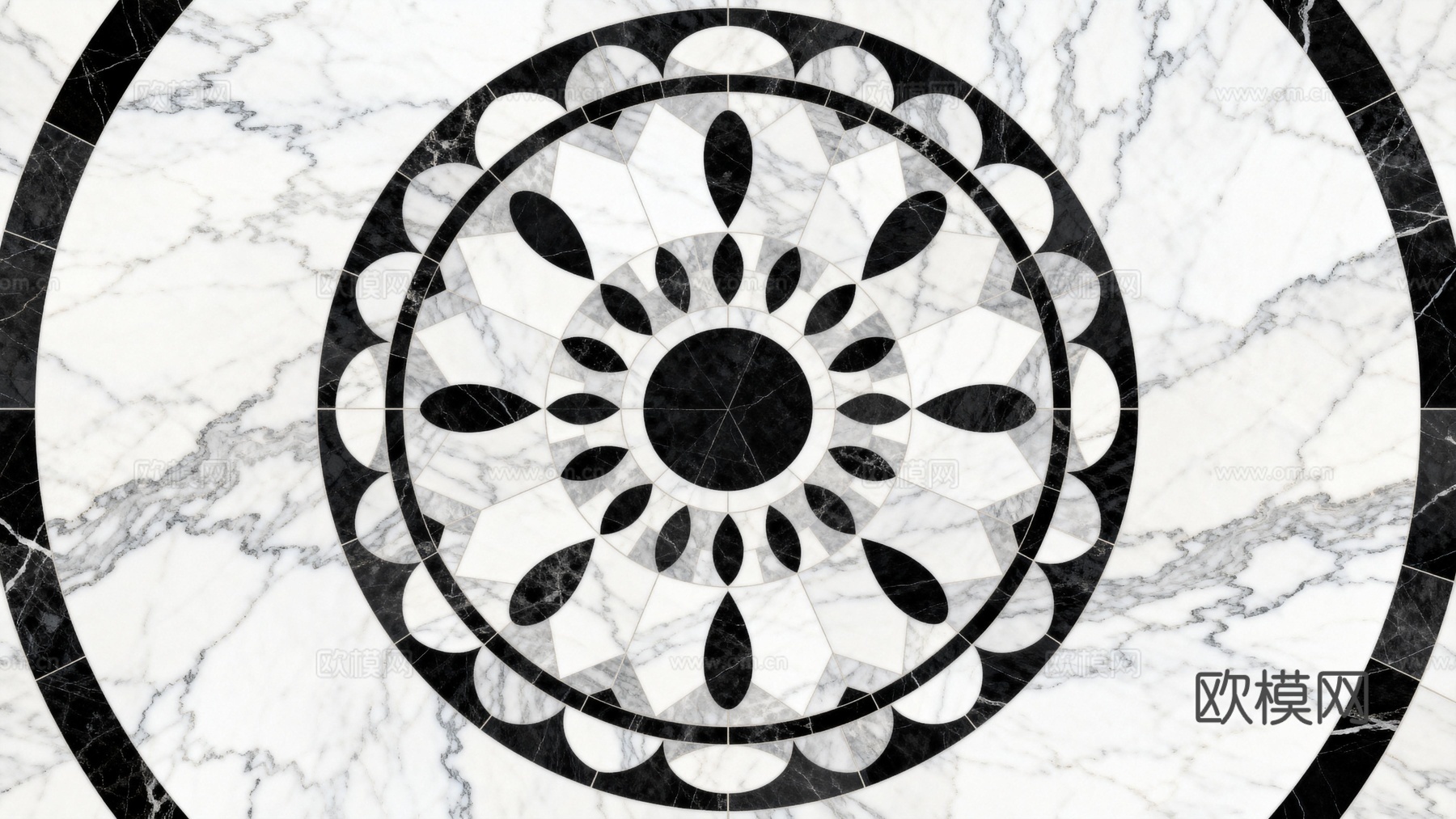 轻奢黑白拼花大理石 黑白石材圆形拼花 玄关圆形拼花