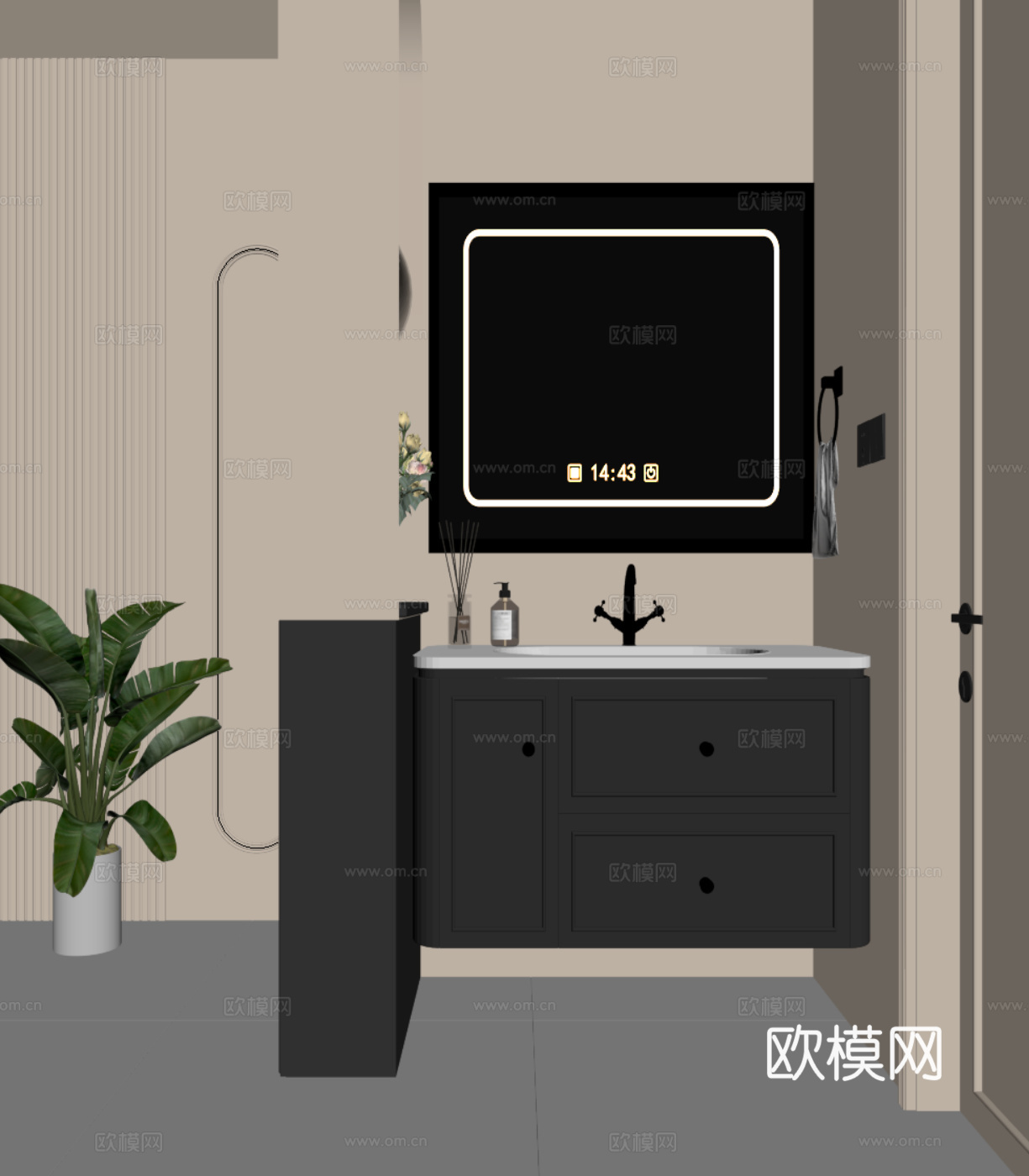 法式复古风浴室柜 洗手台su模型