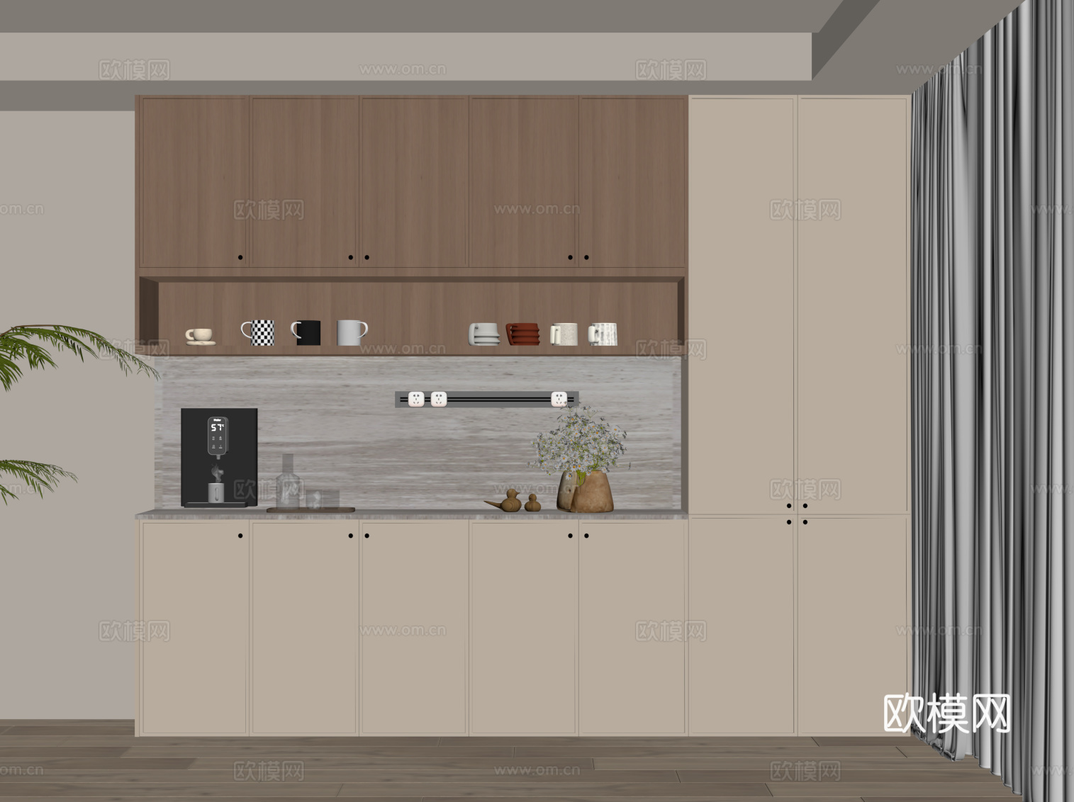 中古风酒柜 餐边柜su模型