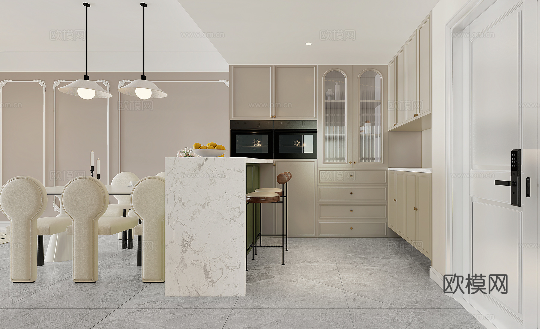 法式奶油风大平层 样板间 最新全套施工图 效果图合集cad施工图