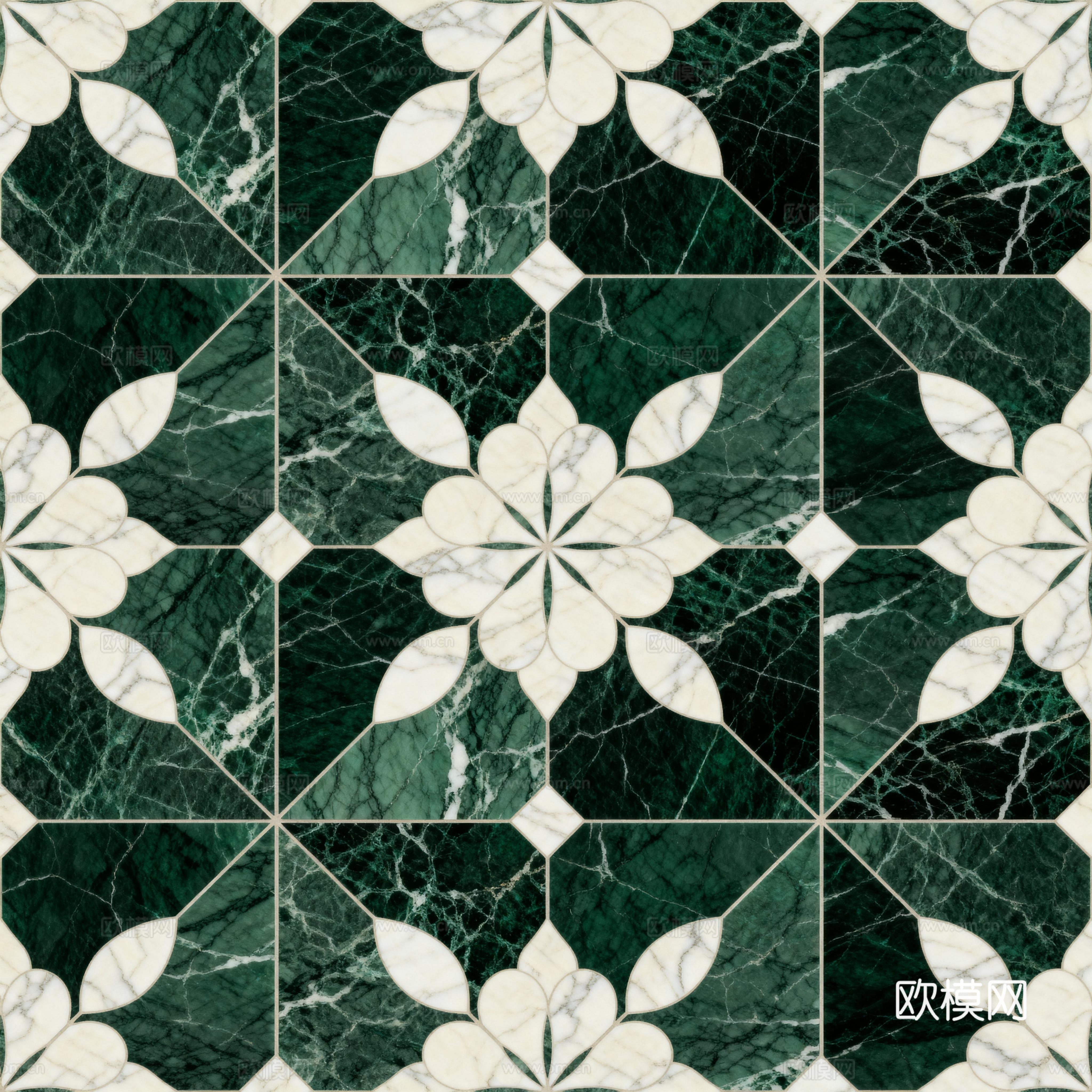 绿白色石材拼花 花卉图案水切刀拼花石材 绿色拼花石材马赛克下载