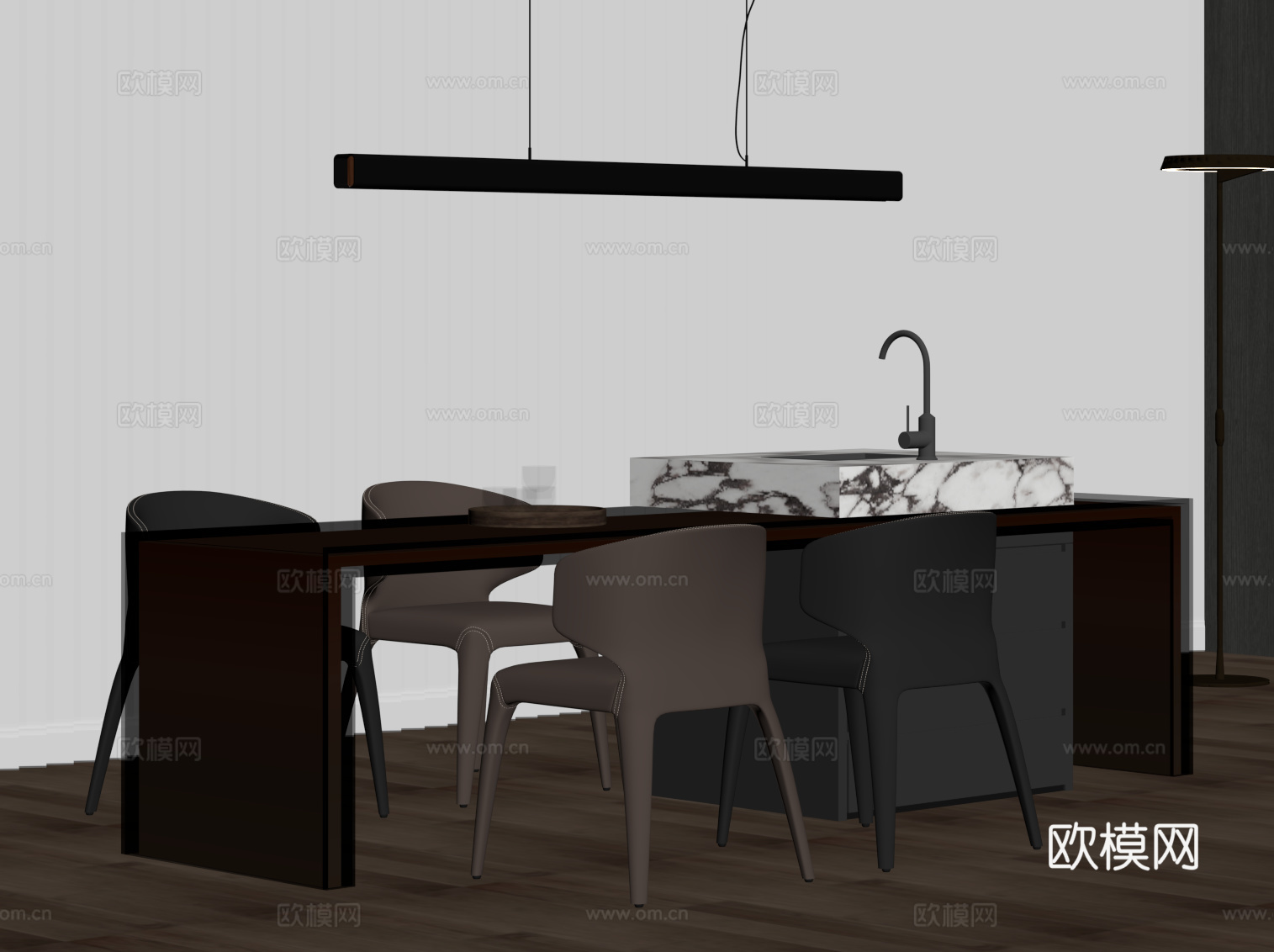 现代意式岛台 餐桌椅su模型