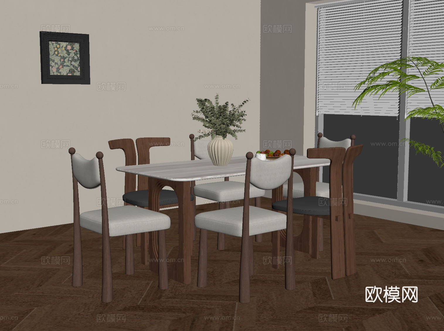 中古风餐桌椅su模型