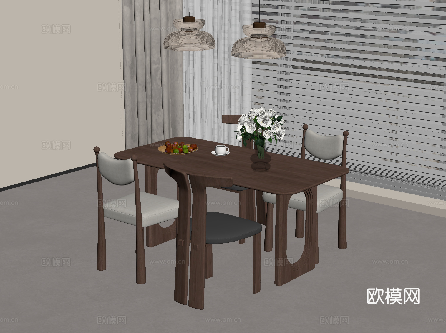中古风餐桌椅su模型