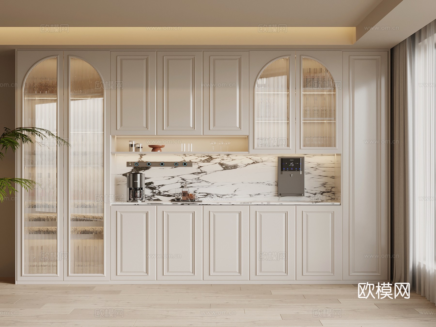 法式奶油风酒柜 餐边柜su模型