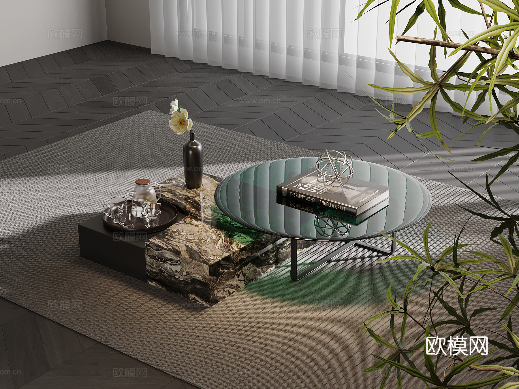 现代意式茶几 茶几组合3d模型下载